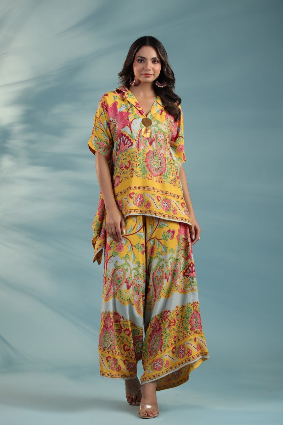 Yellow Printed Asymmetrical Co-Ord Sets