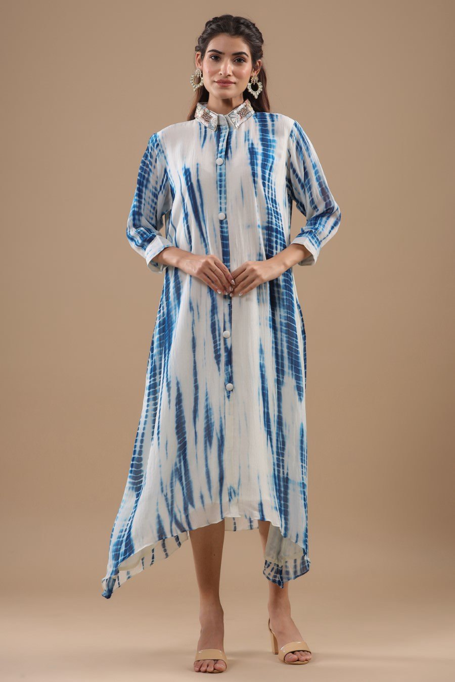 Indigo Blue Tie Dyed & Embellished Tunic