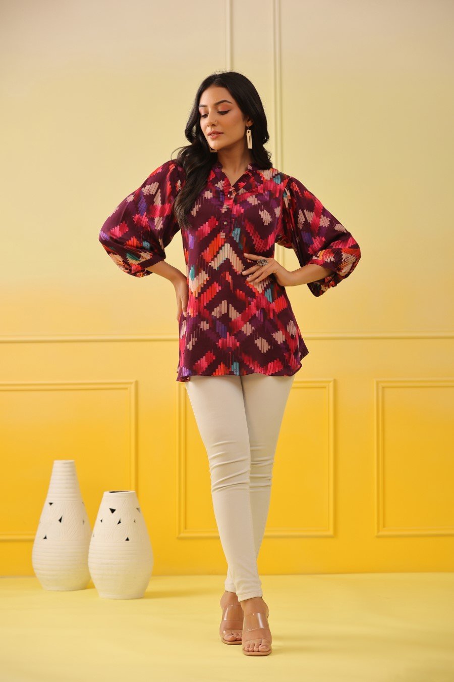 Purple Abstract Printed Crepe Silk Top