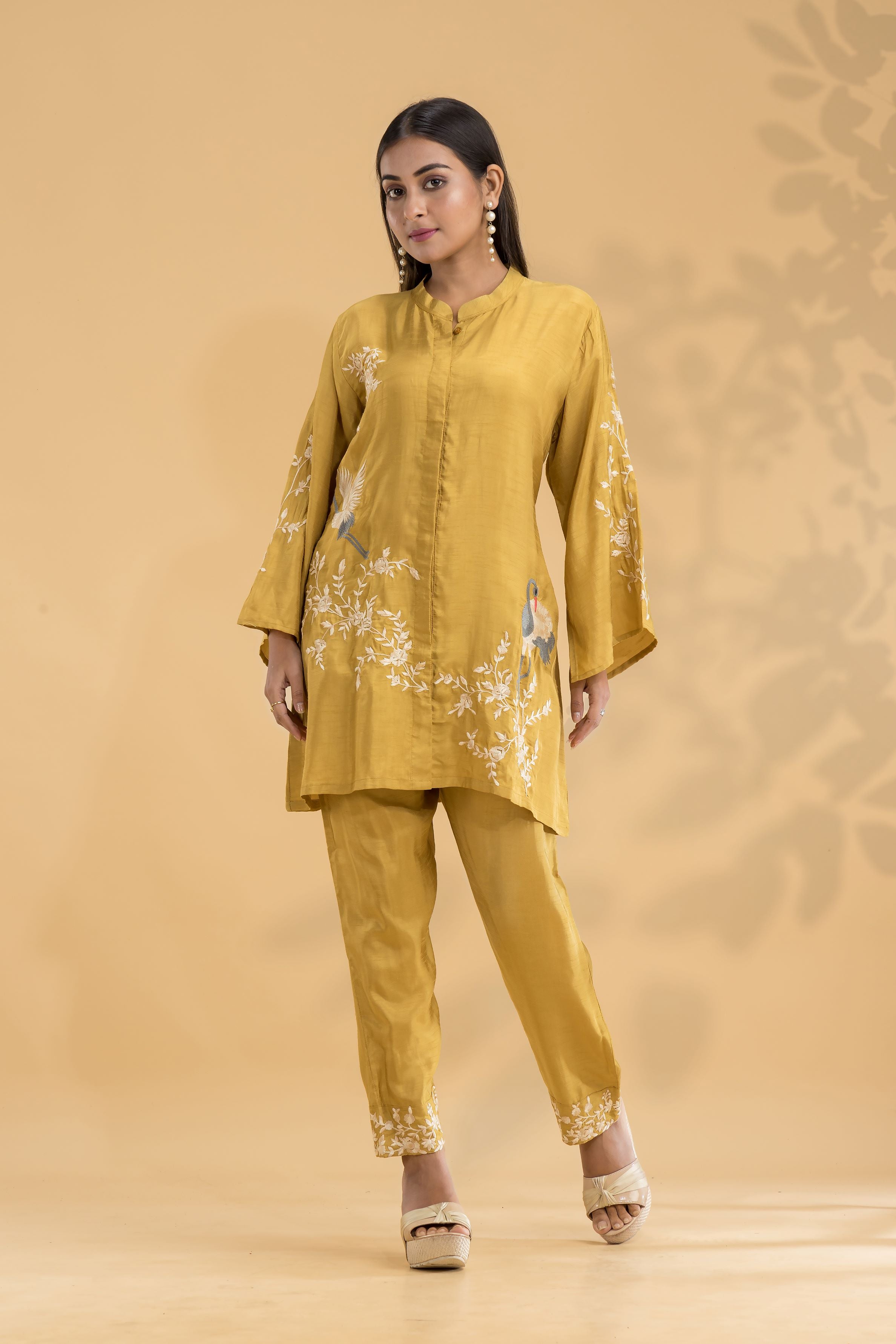 Pastel Yellow Embroidered Raw Silk Co-Ord Set
