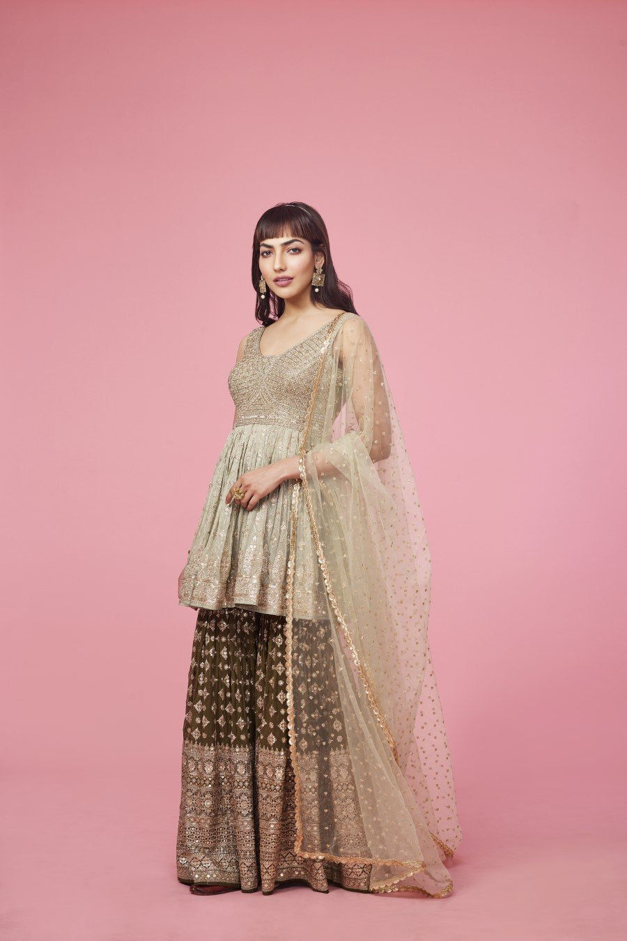 Fawn Ethnic Embroidered Sharara Set