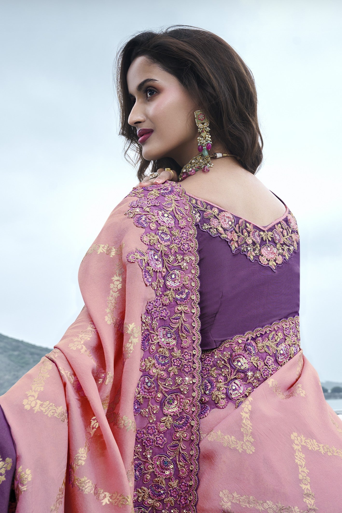 Pink Ombre-Dyed Tissue Silk Saree