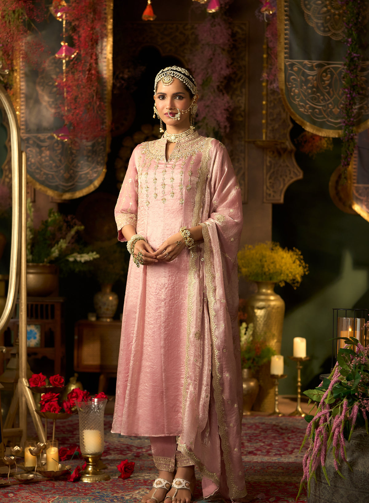 Mauve Dust Embellished Chinon Silk Anarkali Set