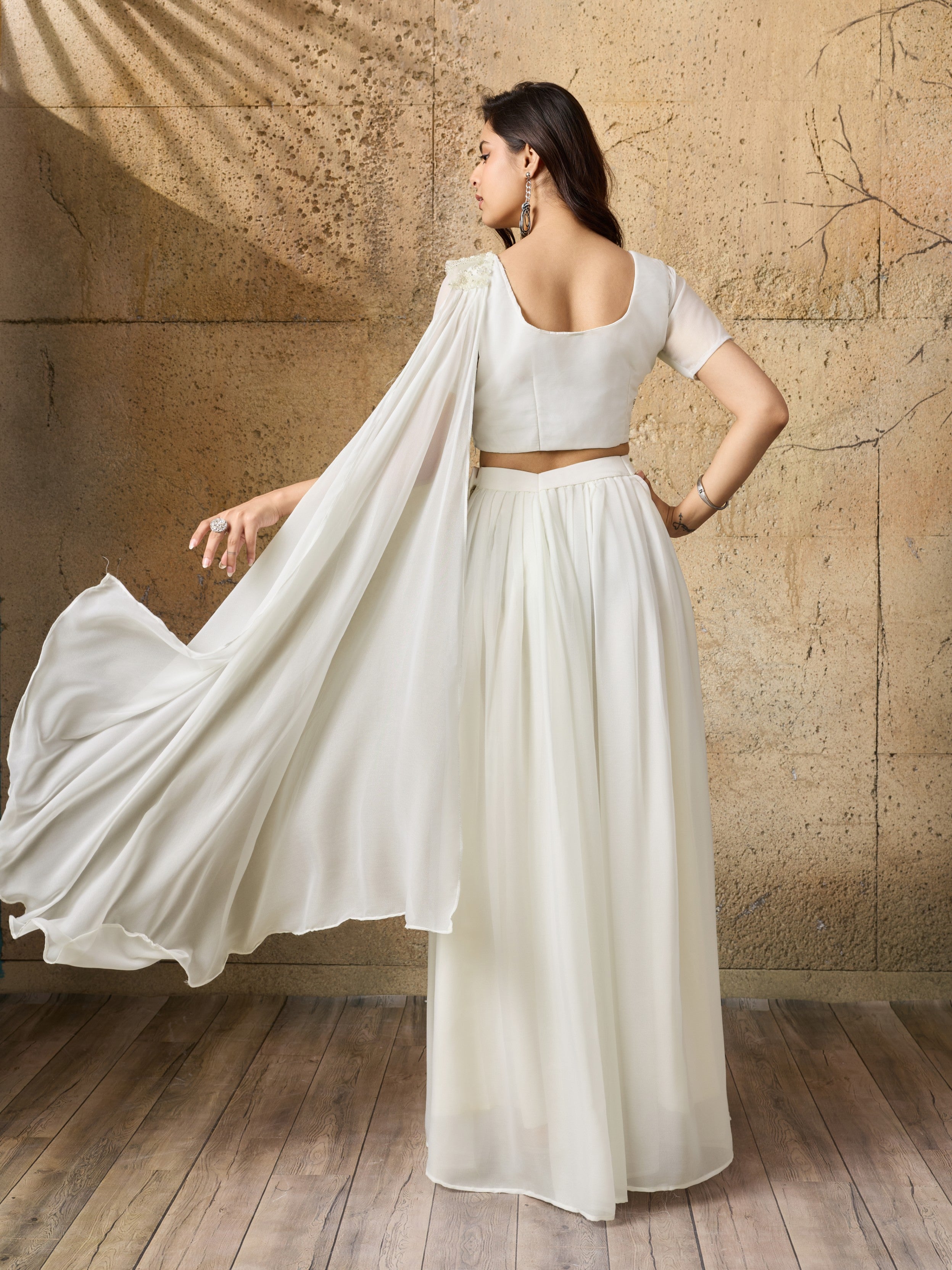 Ivory Embellished Shimmer Silk Skirt Set