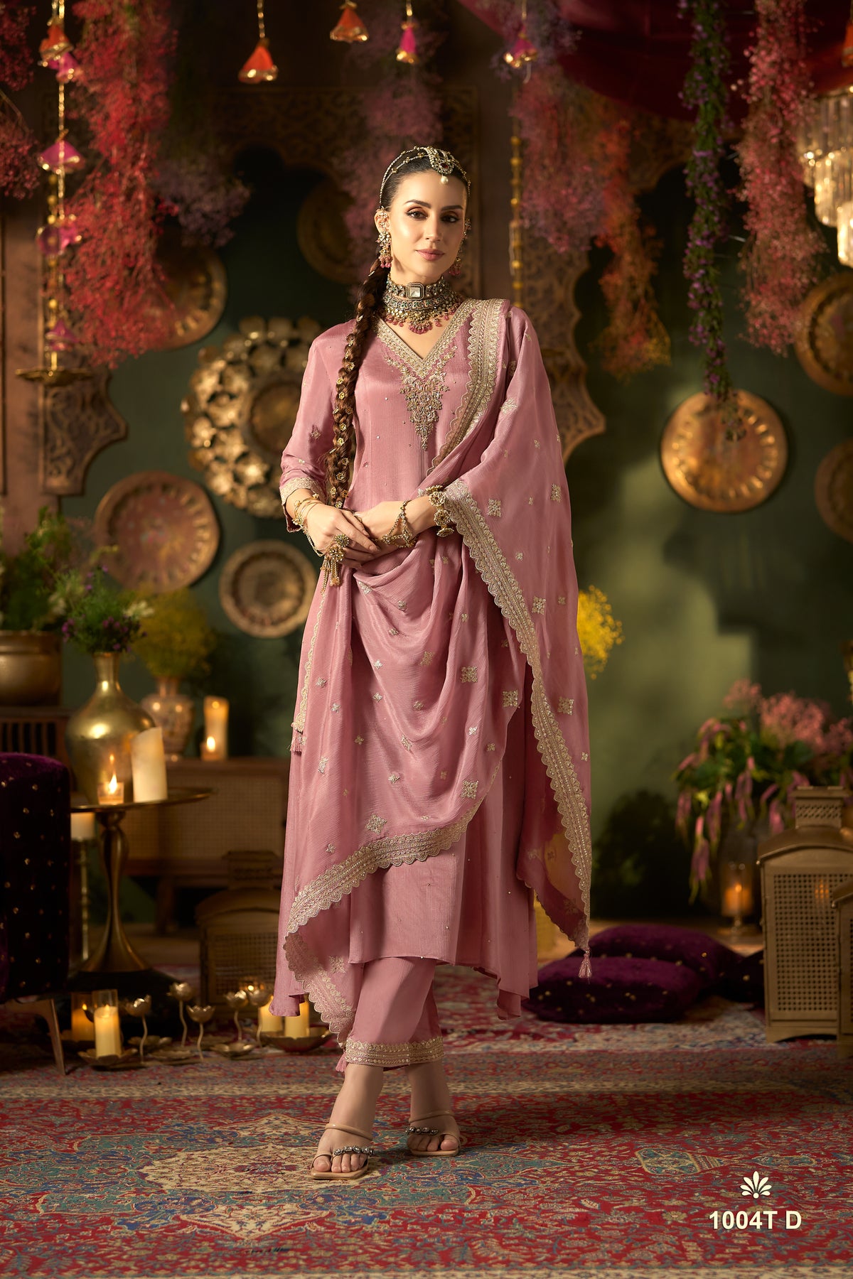 Dusty Mauve Embellished Premium Silk Pant Set