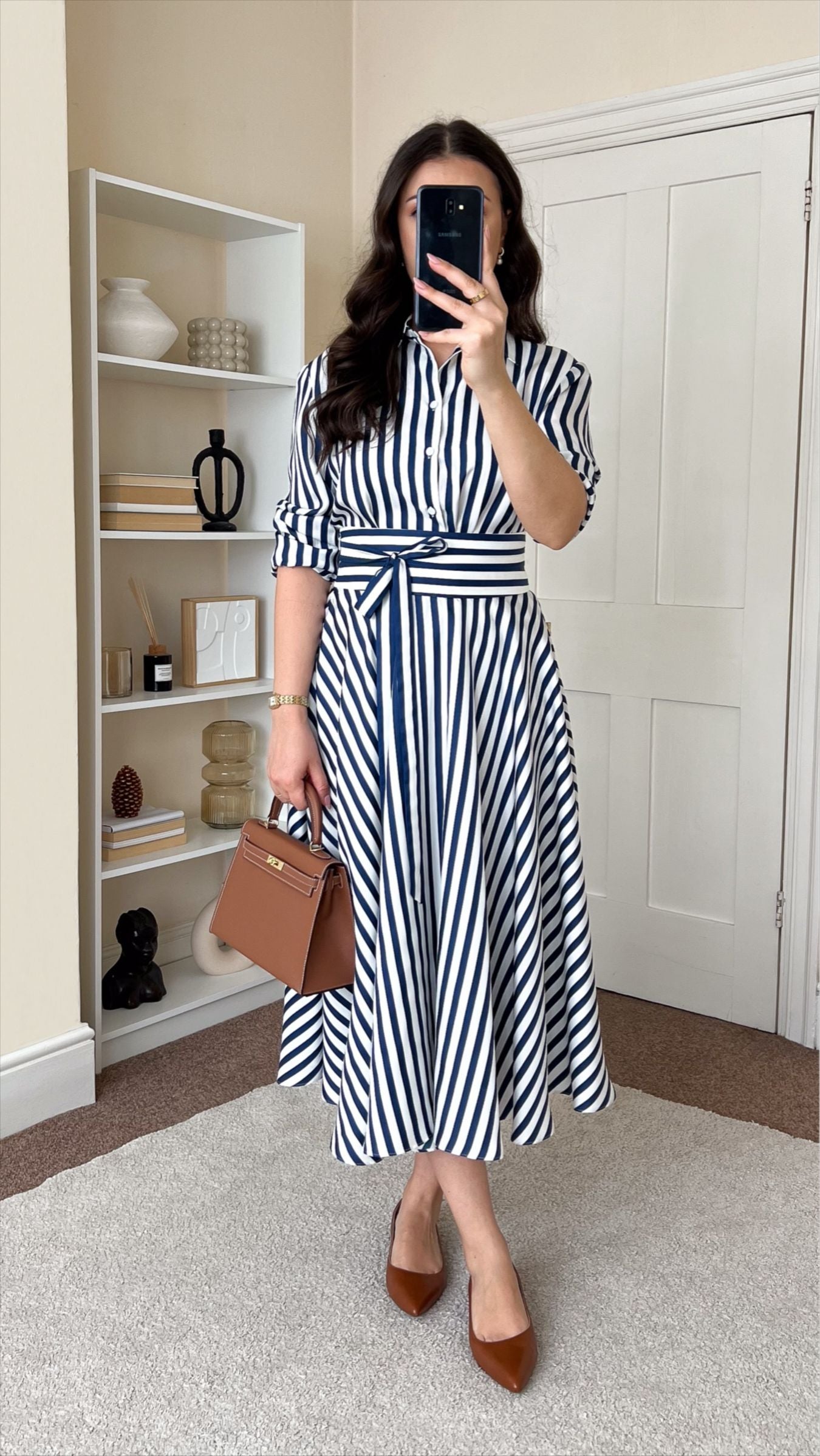 Indigo Blue Stripes Printed Soft Satin Silk Dress