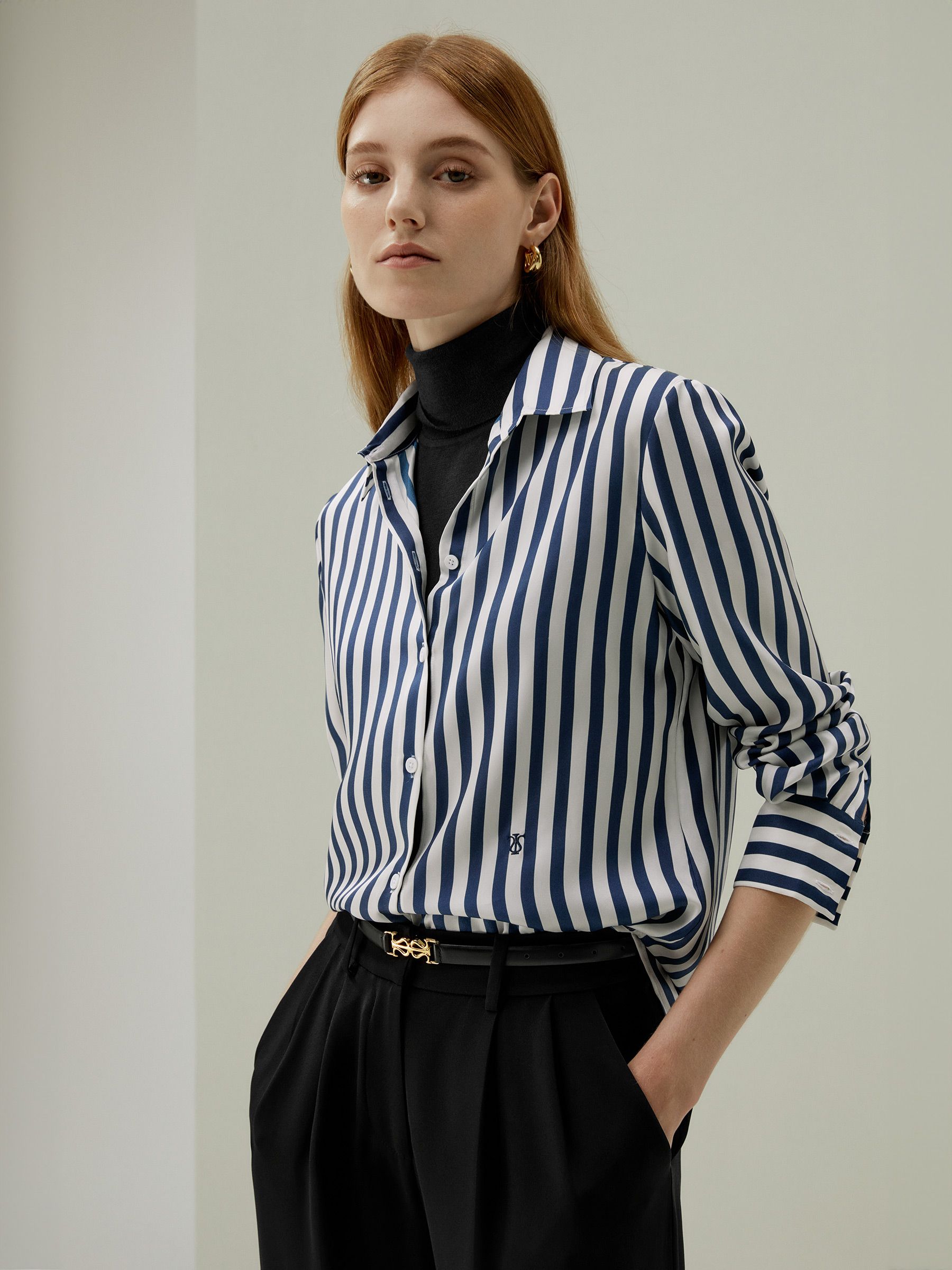 Indigo Blue Stripes Printed Soft Satin Silk Dress