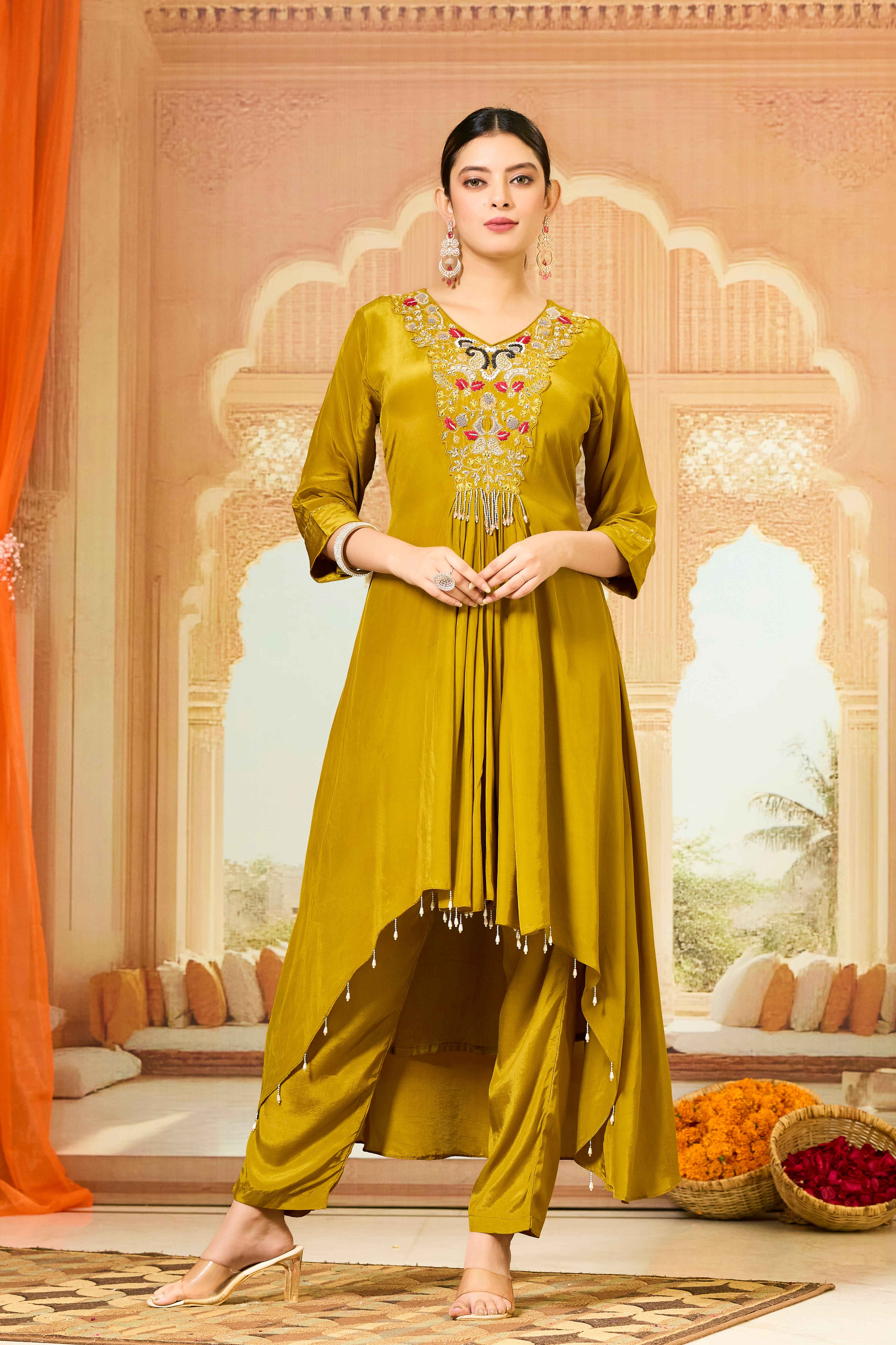 Bronze Handwork Crepe Silk Kurta & Pant Set