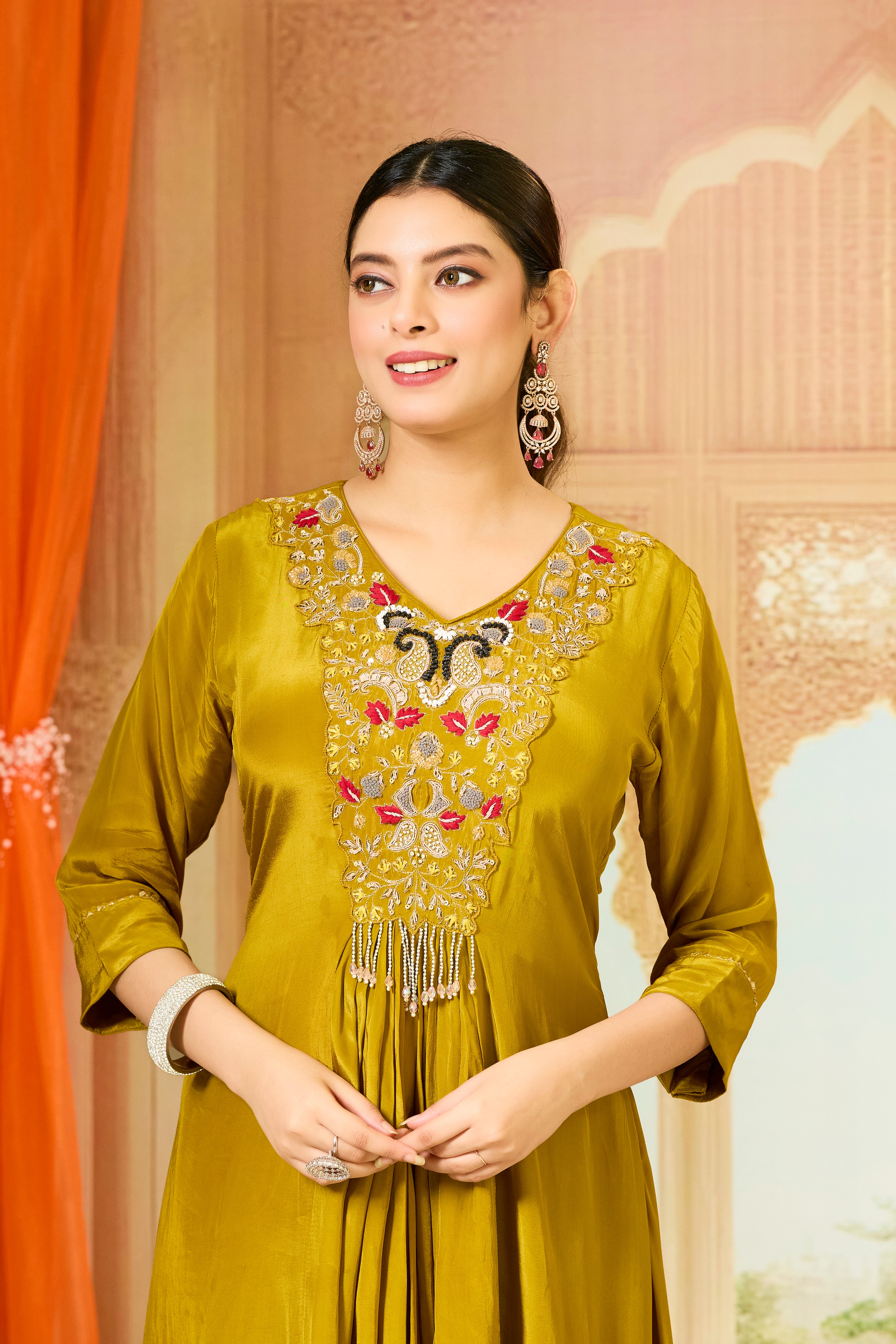 Bronze Handwork Crepe Silk Kurta & Pant Set