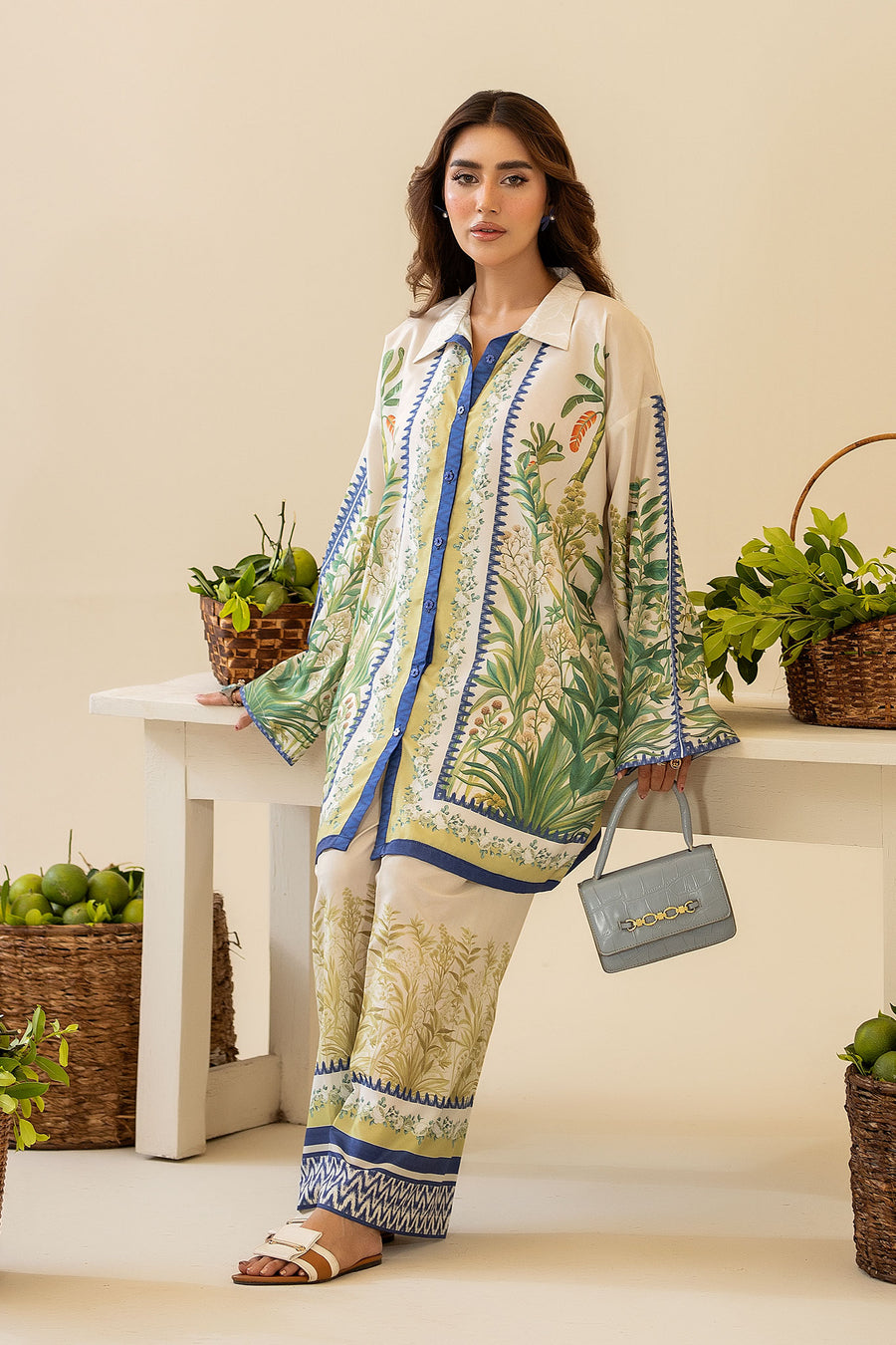 Green Fields Natural Crepe Co-Ord Set