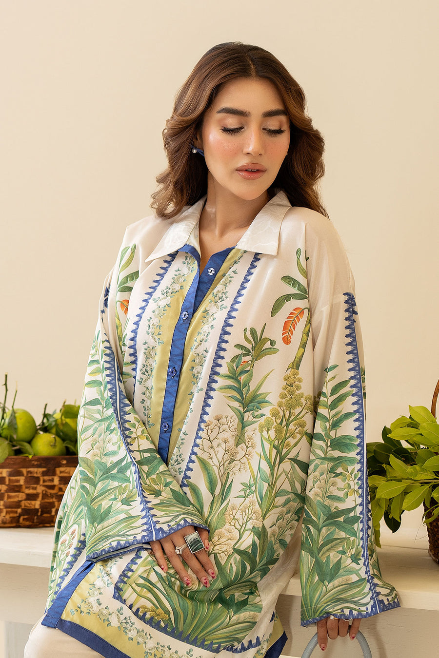 Green Fields Natural Crepe Co-Ord Set