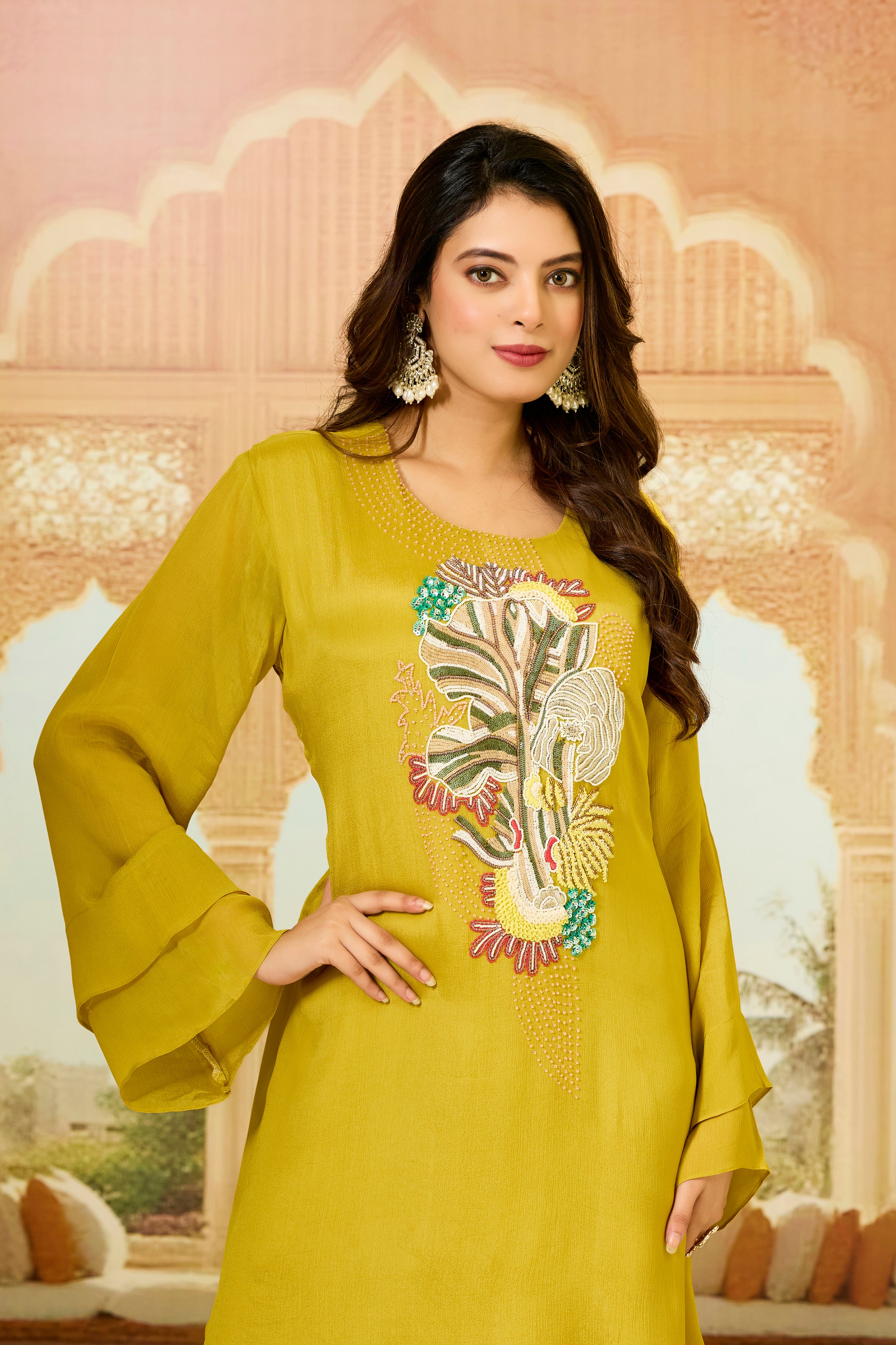 Mustard Asymmetrical Chinon Silk Dress