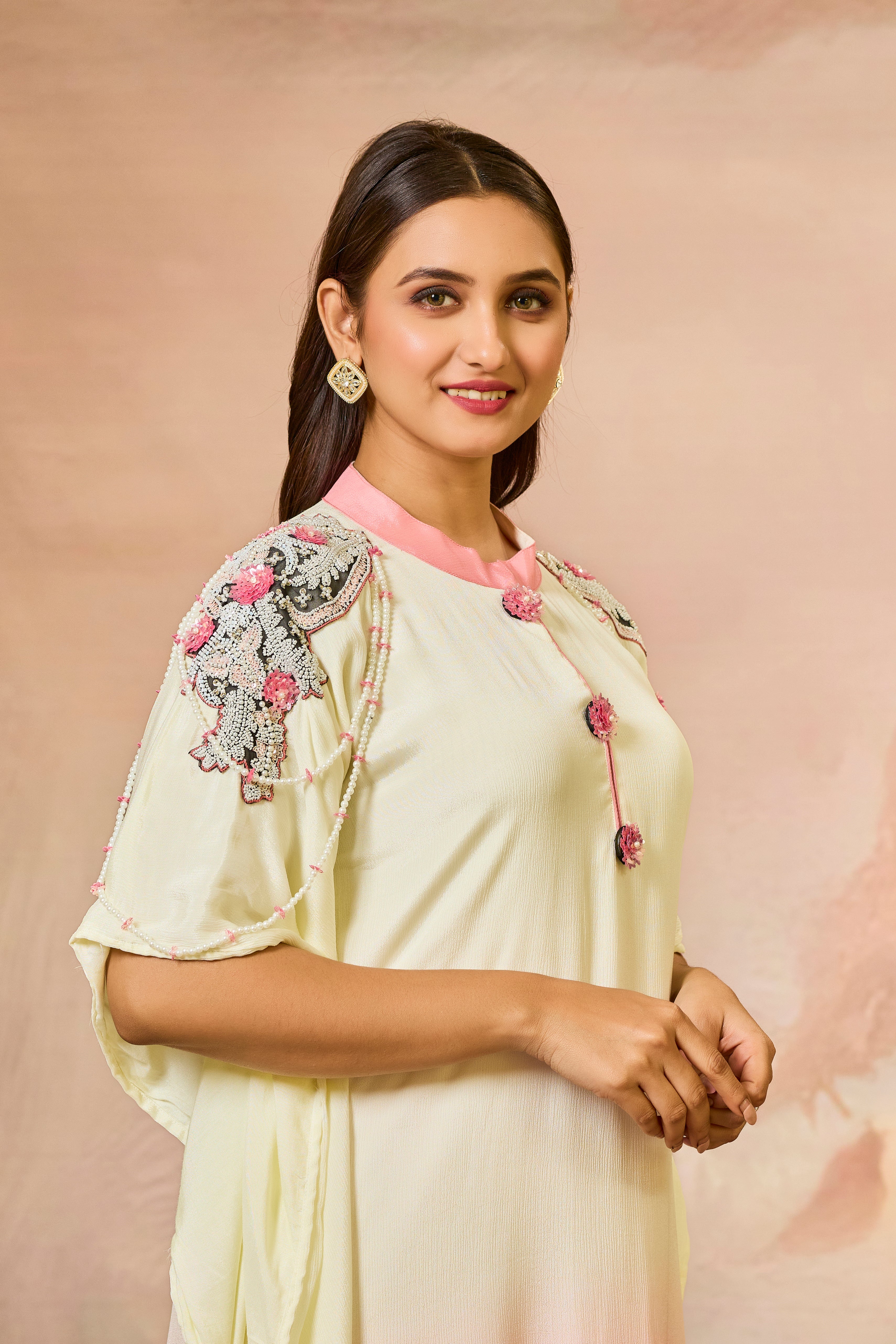 Pink Ombre-Dyed Chinon Silk Kaftan Set