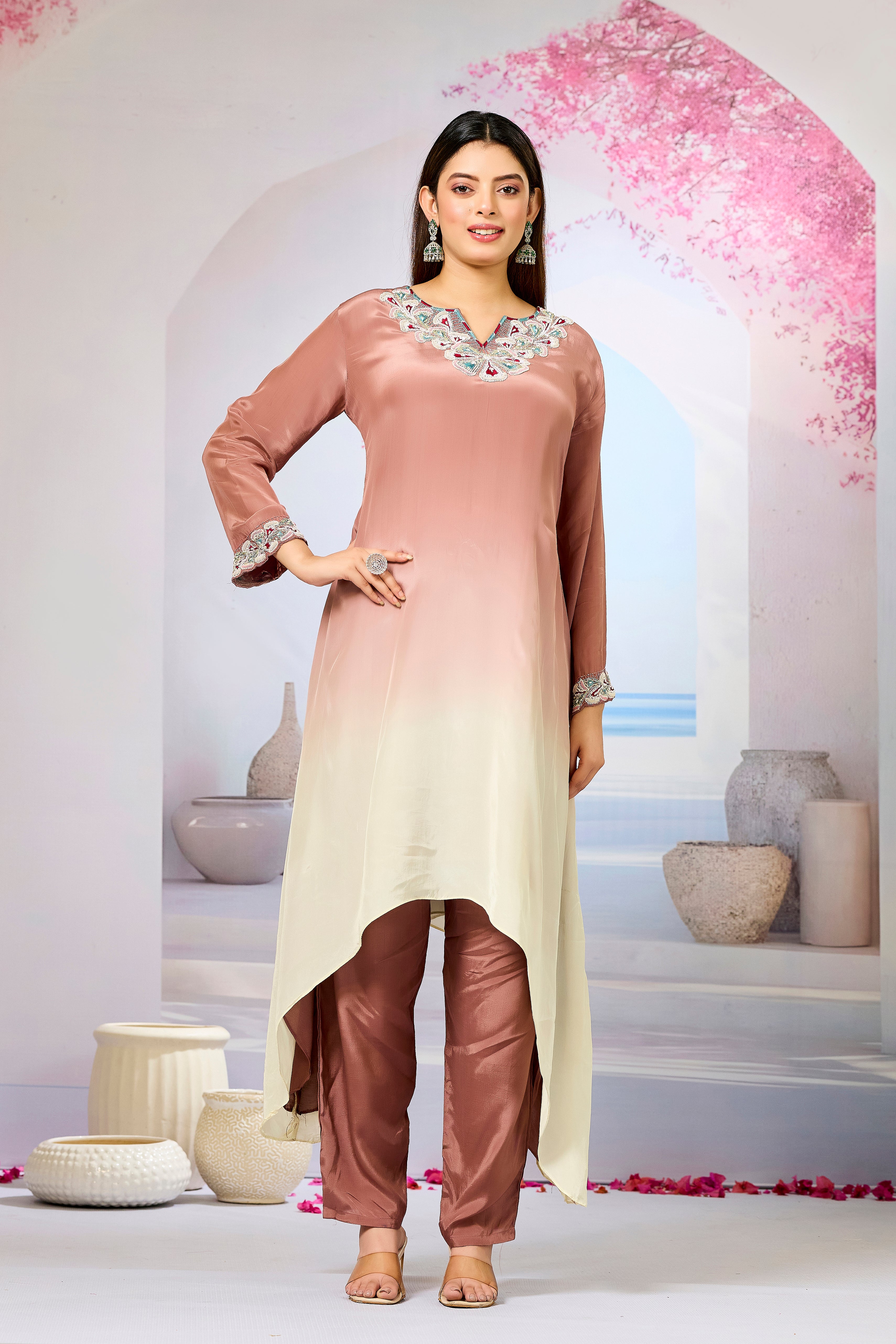 Brown Ombre-Dyed Crepe Silk Kurta & Pant Set