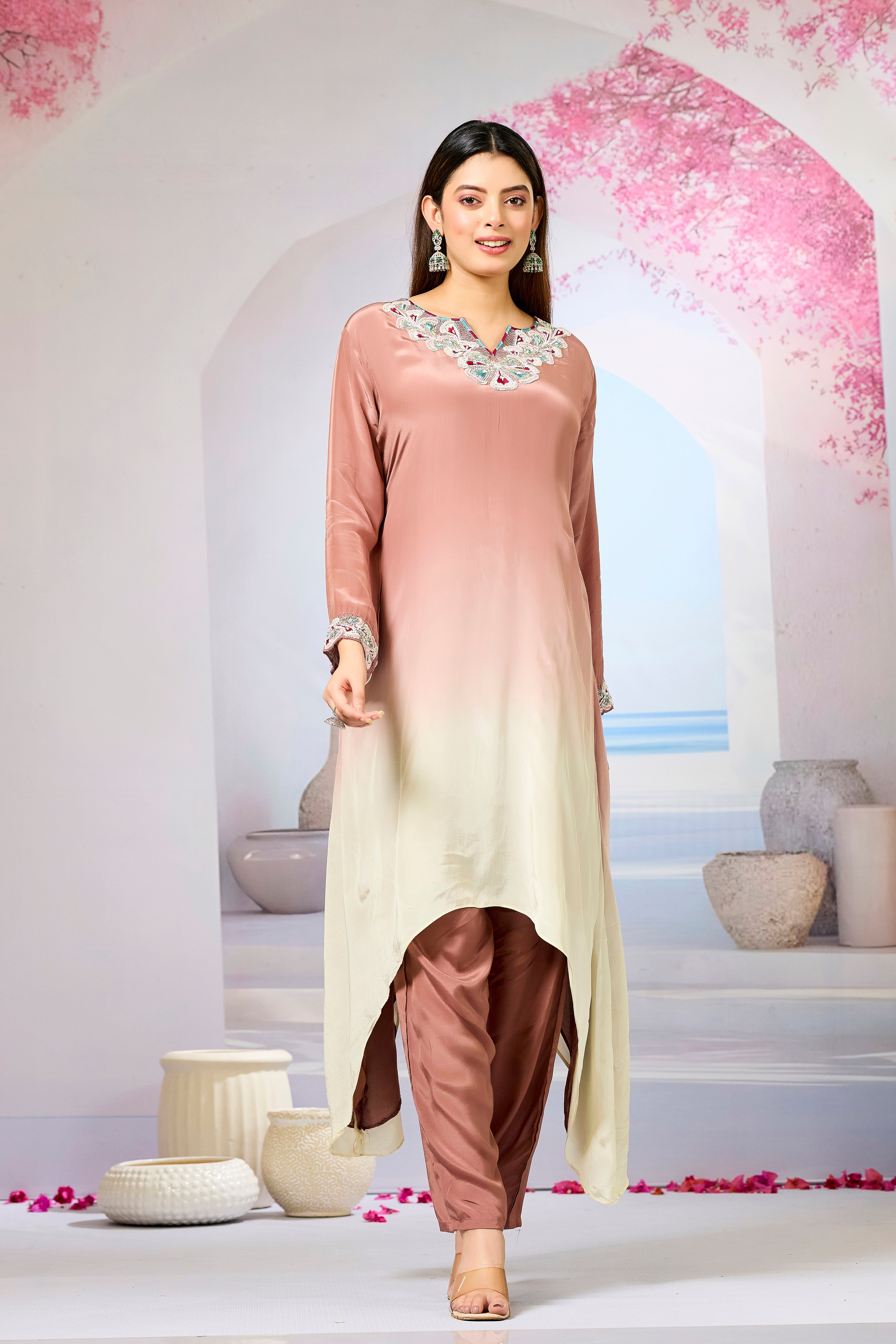 Brown Ombre-Dyed Crepe Silk Kurta & Pant Set