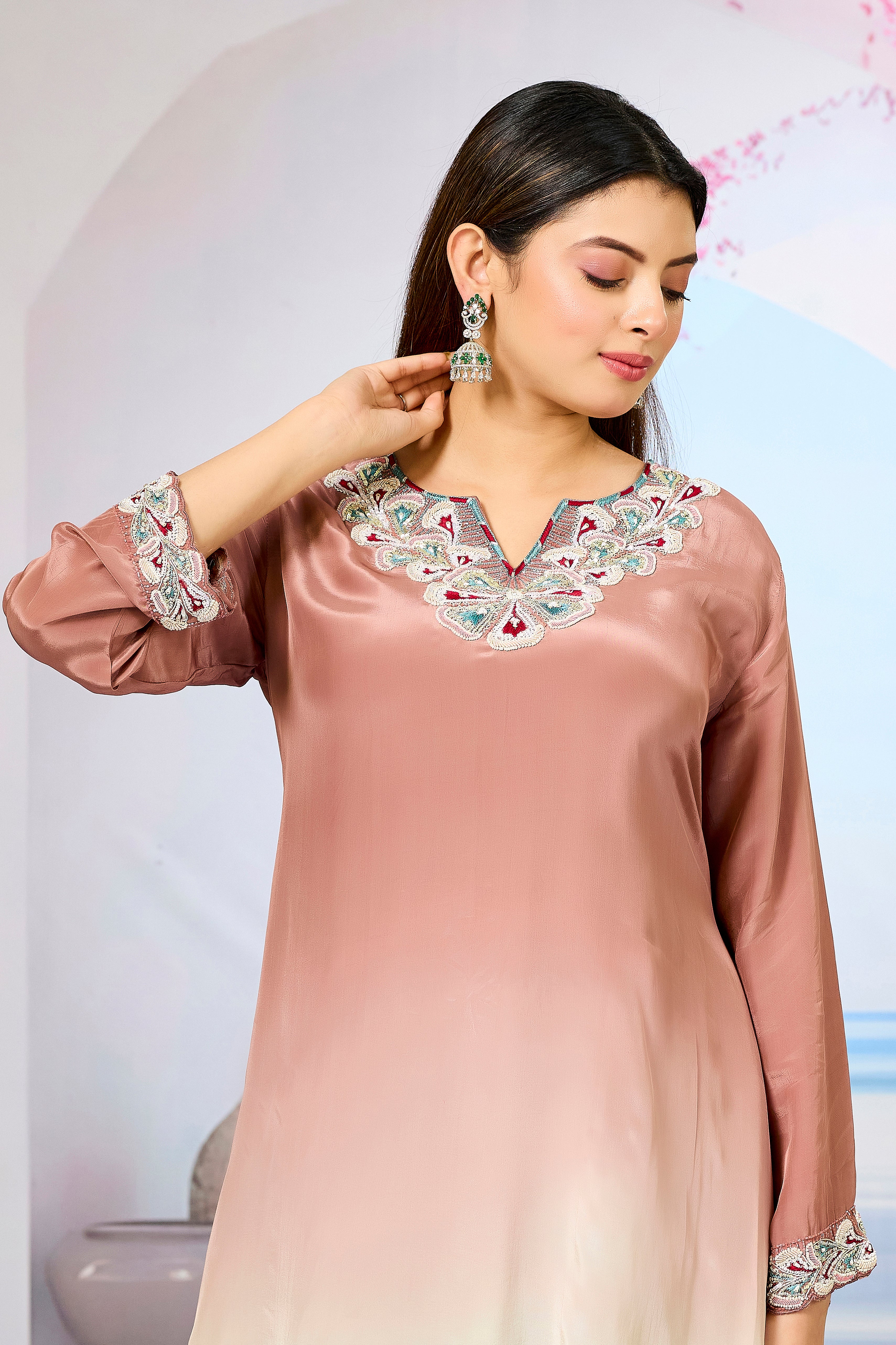 Brown Ombre-Dyed Crepe Silk Kurta & Pant Set