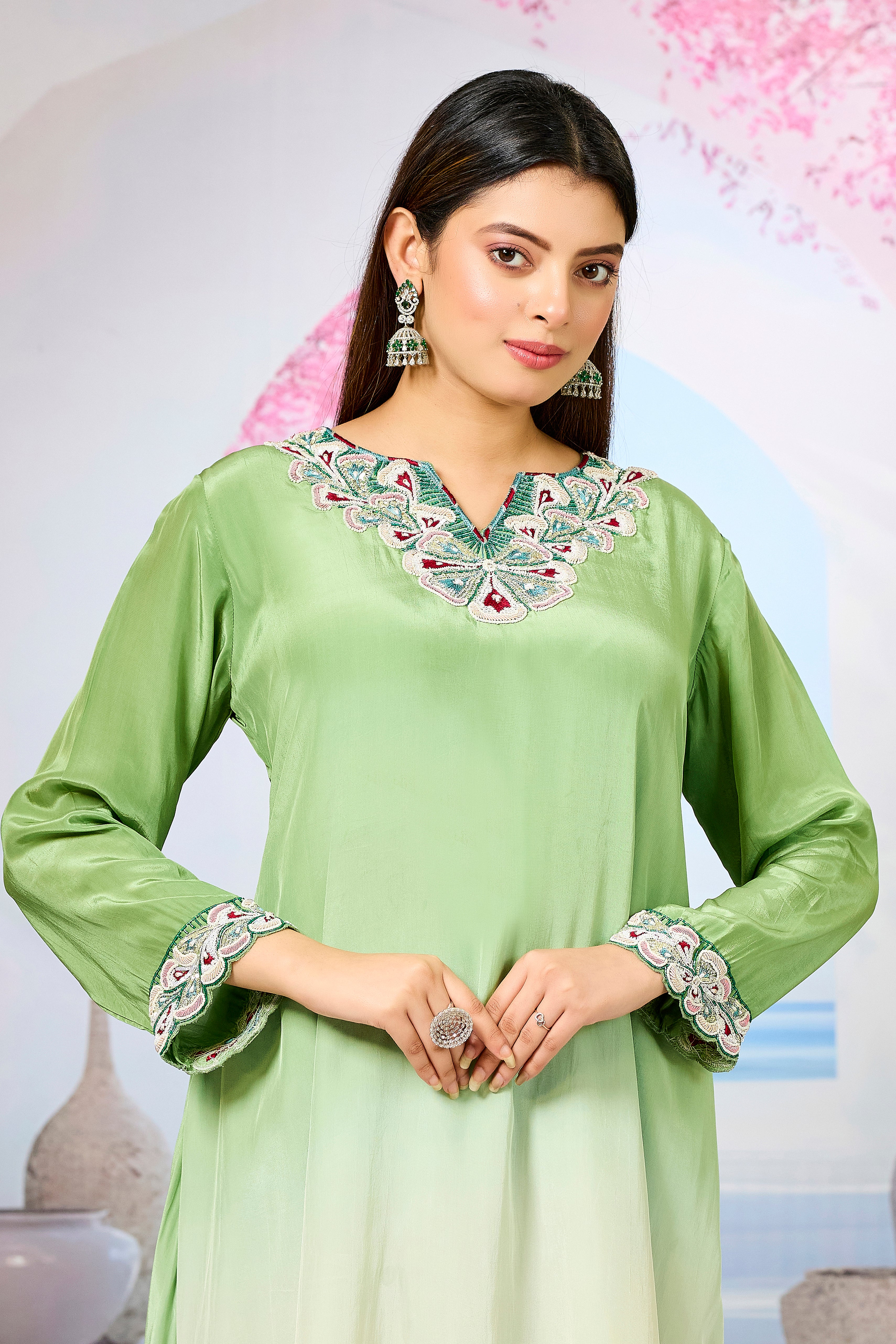 Green Ombre-Dyed Crepe Silk Kurta & Pant Set