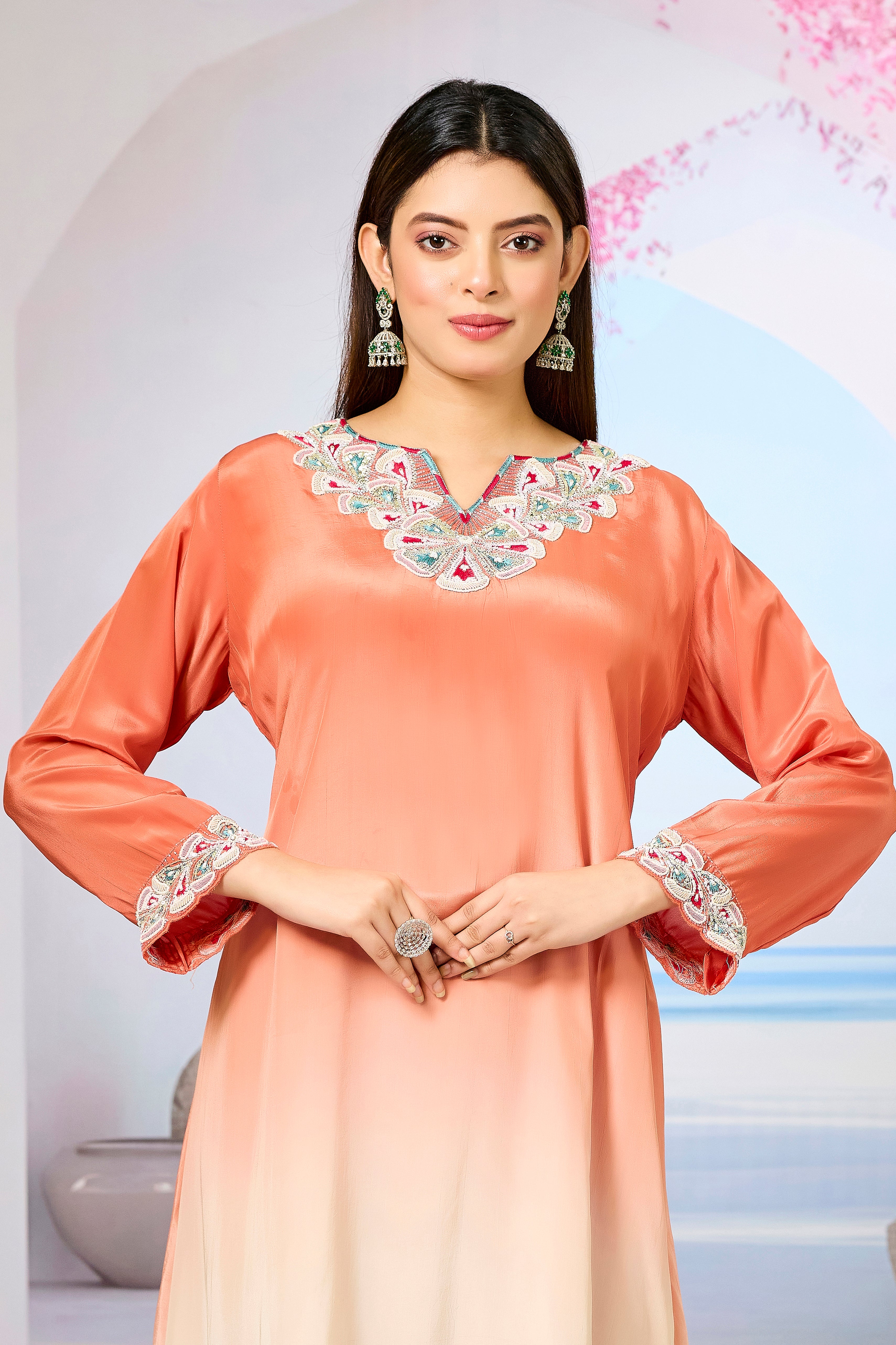 Orange Ombre-Dyed Crepe Silk Kurta & Pant Set