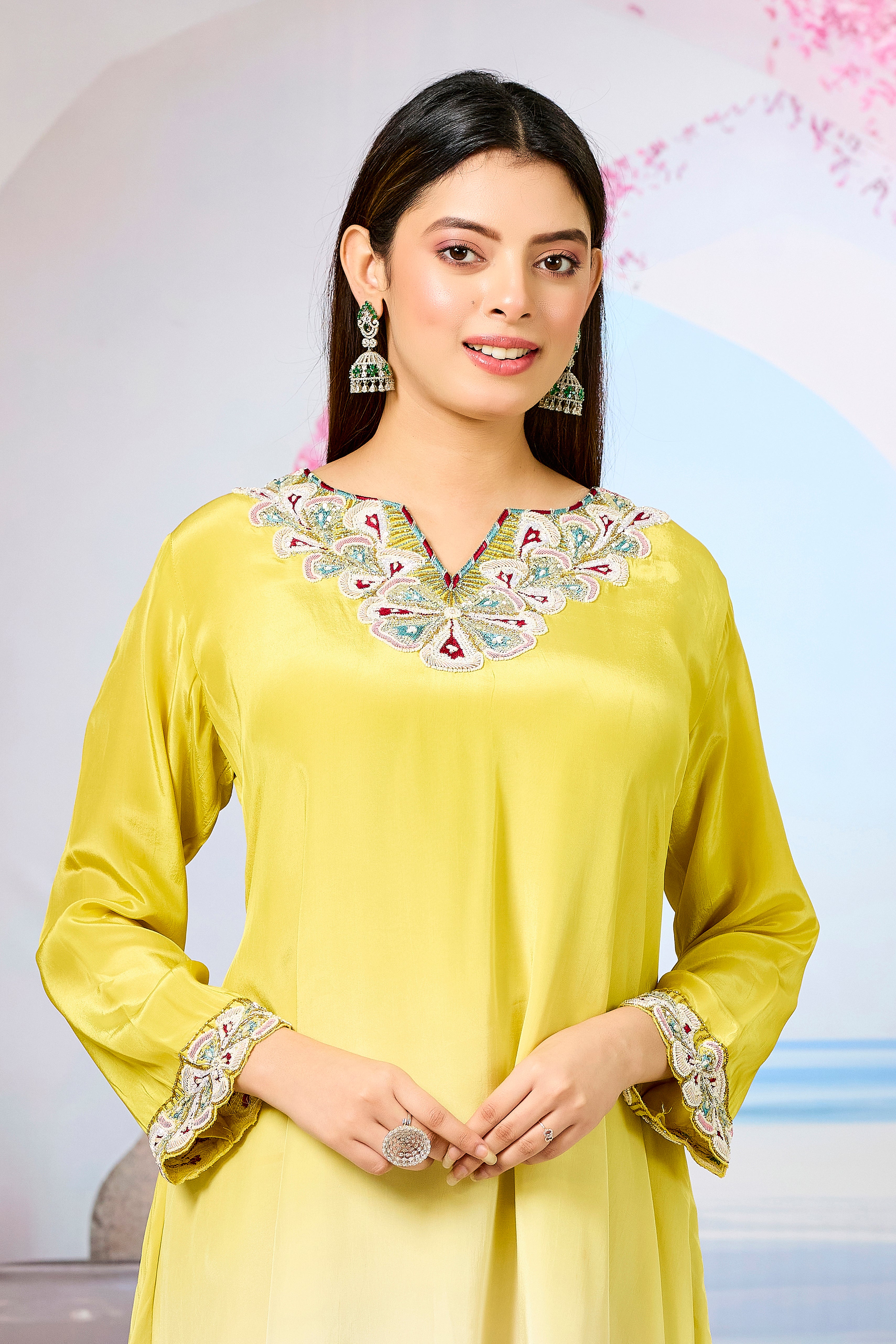 Yellow Ombre-Dyed Crepe Silk Kurta & Pant Set