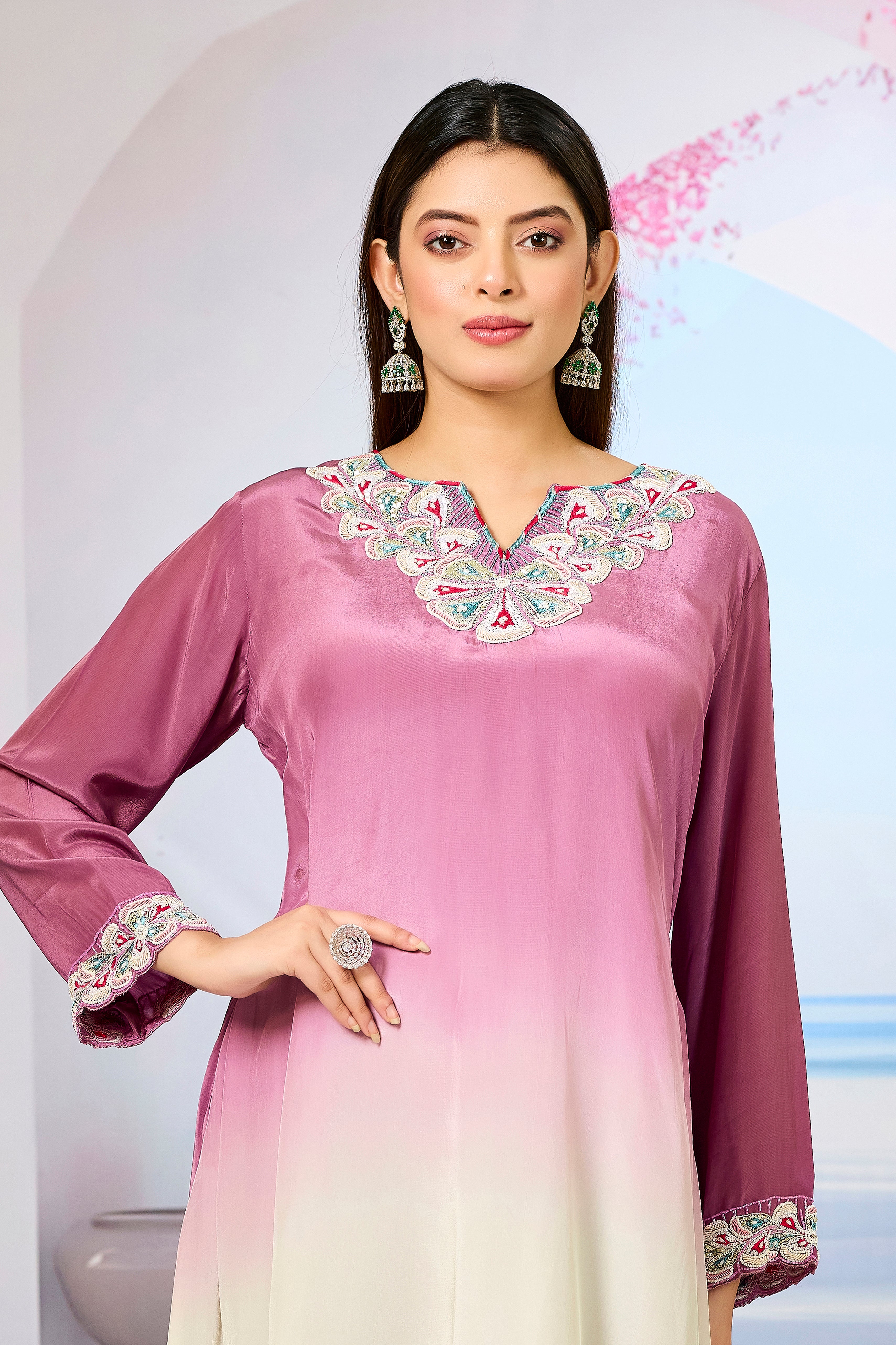 Mauve Ombre-Dyed Crepe Silk Kurta & Pant Set