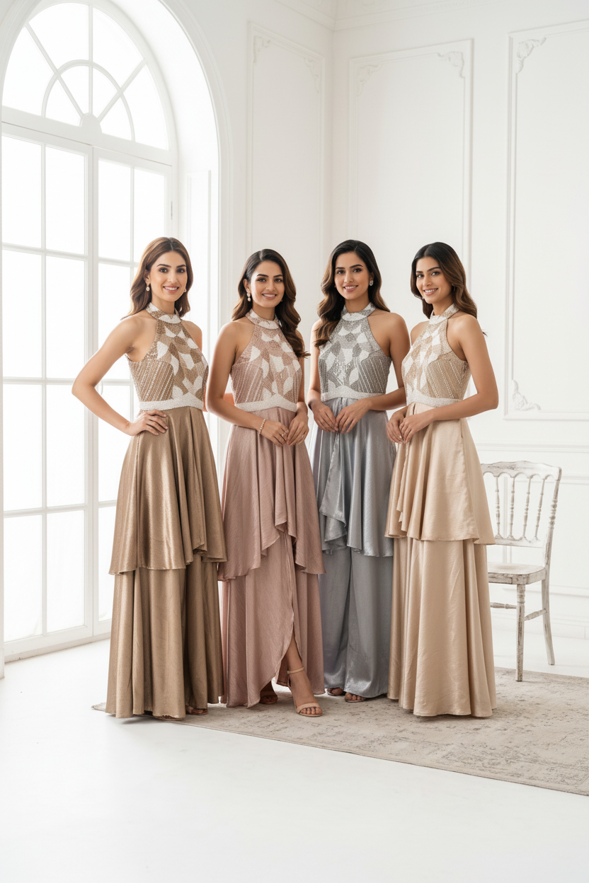 Dusty Rose Embellished Satin Silk Palazzo Set