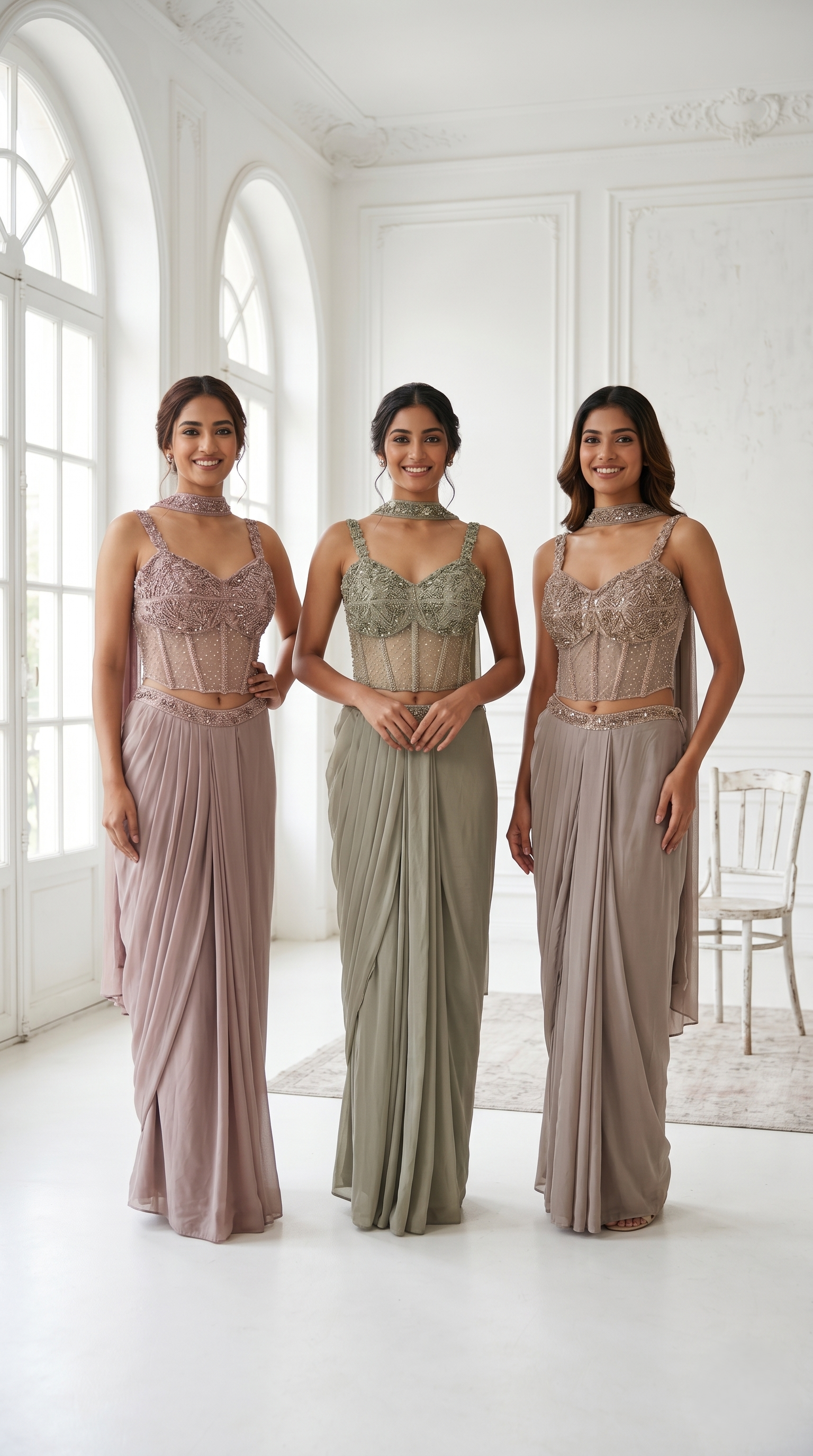 Muted Rose Embellished Crepe Silk Skirt Set