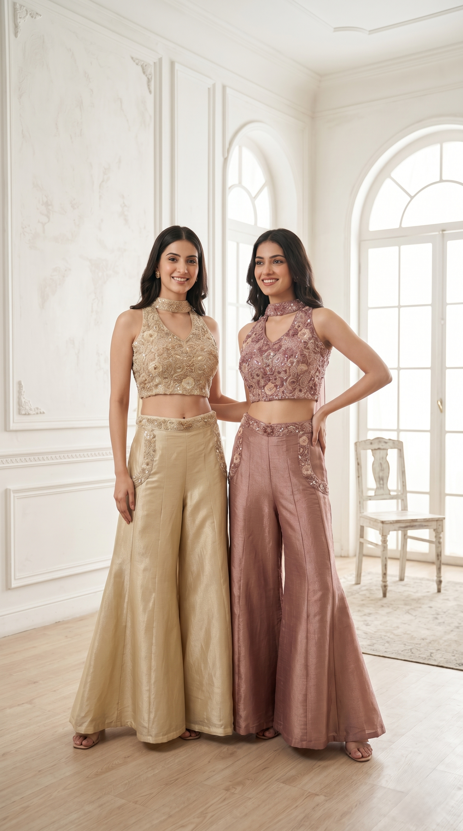 Royal Pink Embellished Premium Raw Silk Palazzo Set