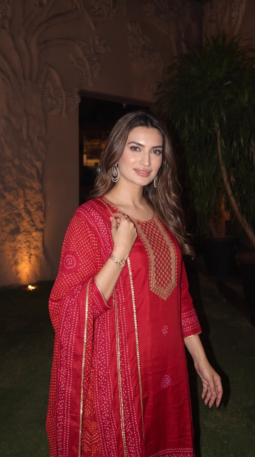 Royal Red Embellished Crepe Silk Palazzo Set