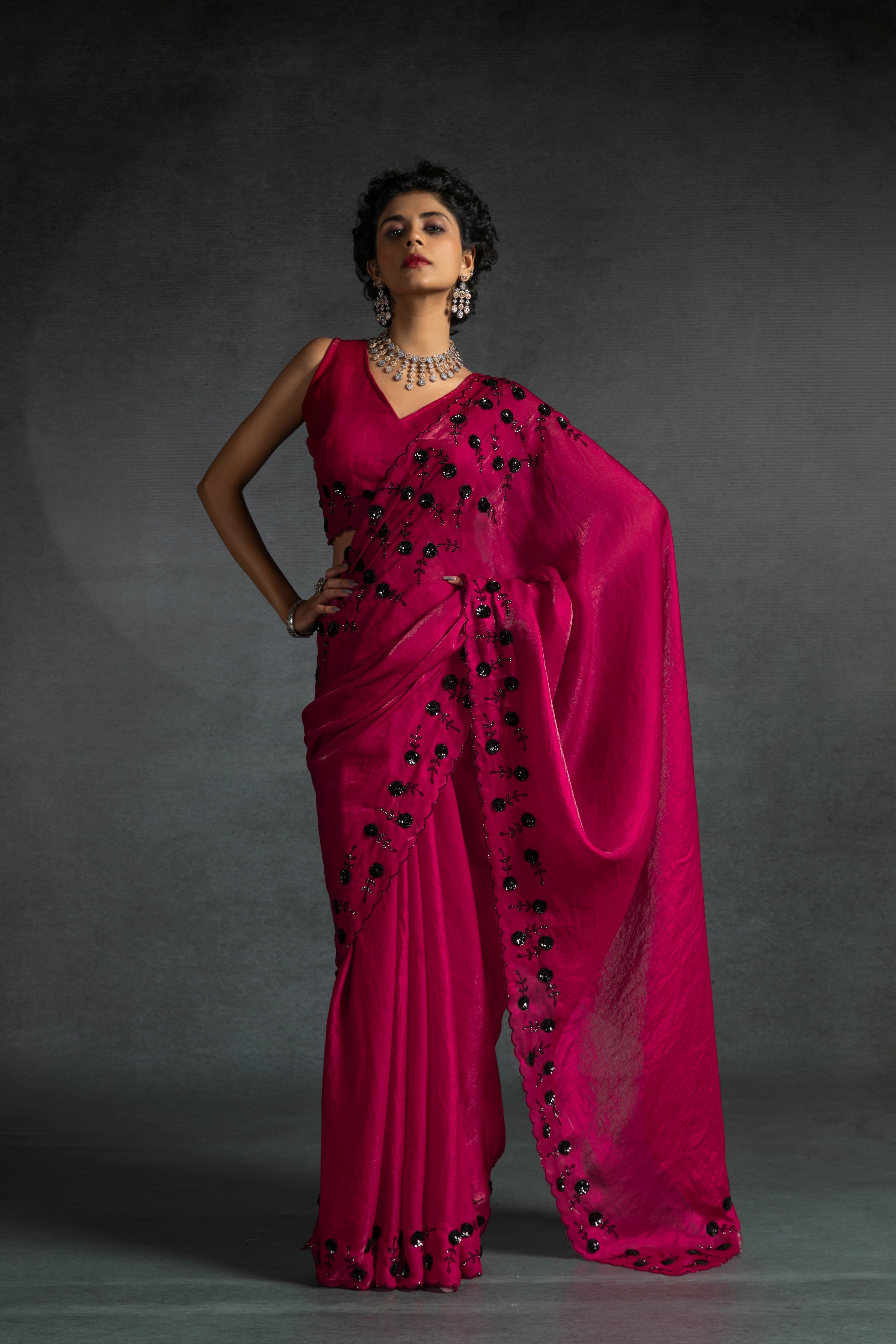 Magenta Muse Embellished Tissue Silk Saree