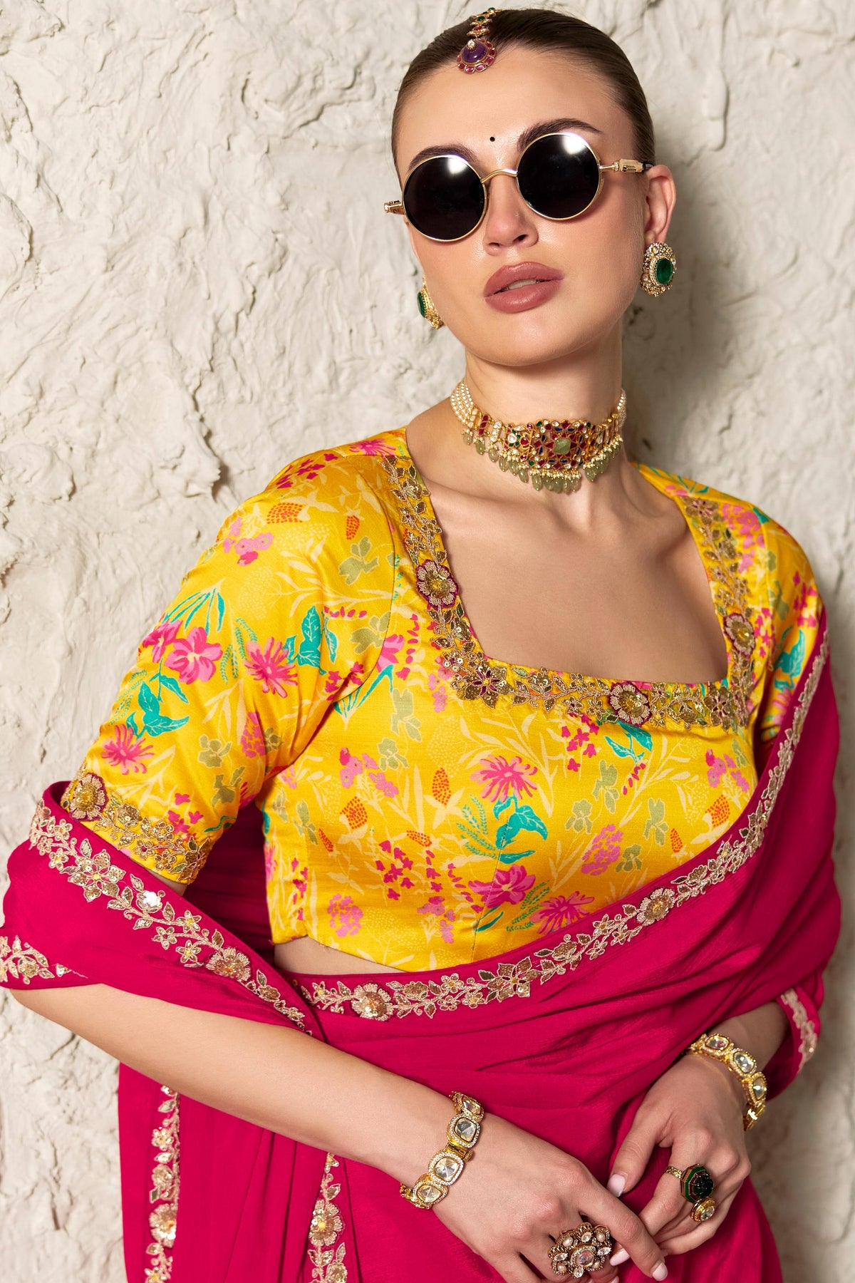 Magenta Muse Embellished Tissue Silk Saree