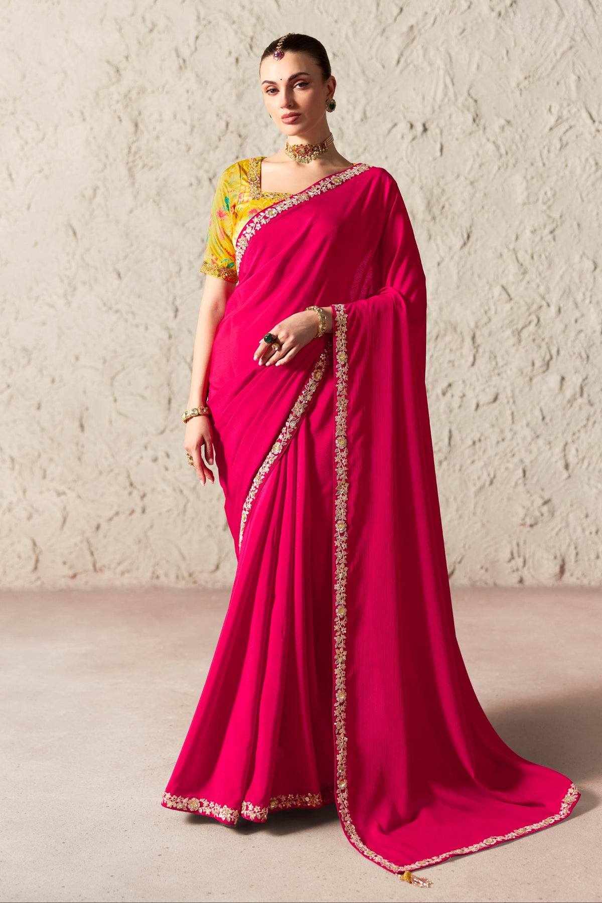 Magenta Muse Embellished Tissue Silk Saree