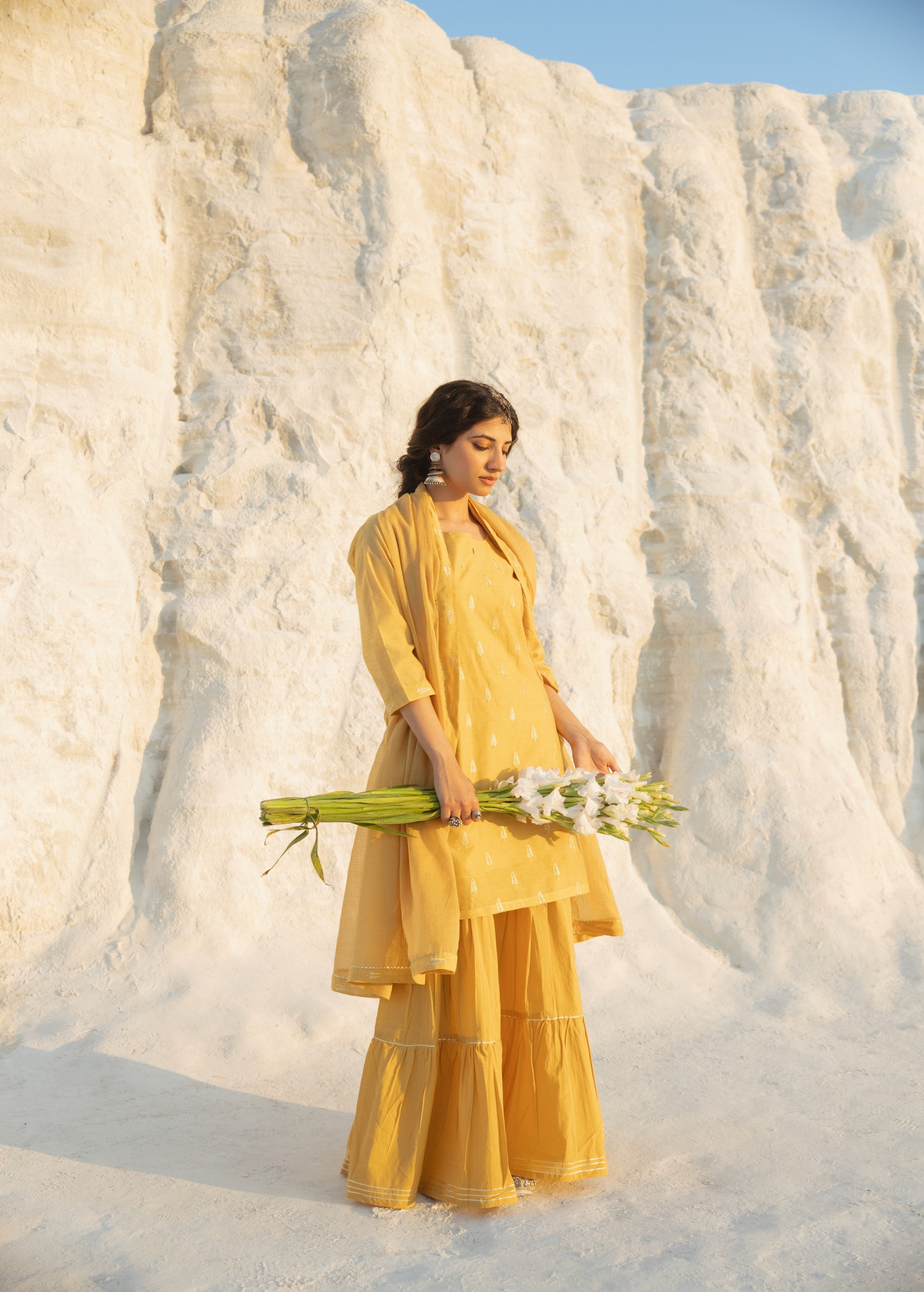 Marigold Embroidered Chanderi Silk Sharara Set