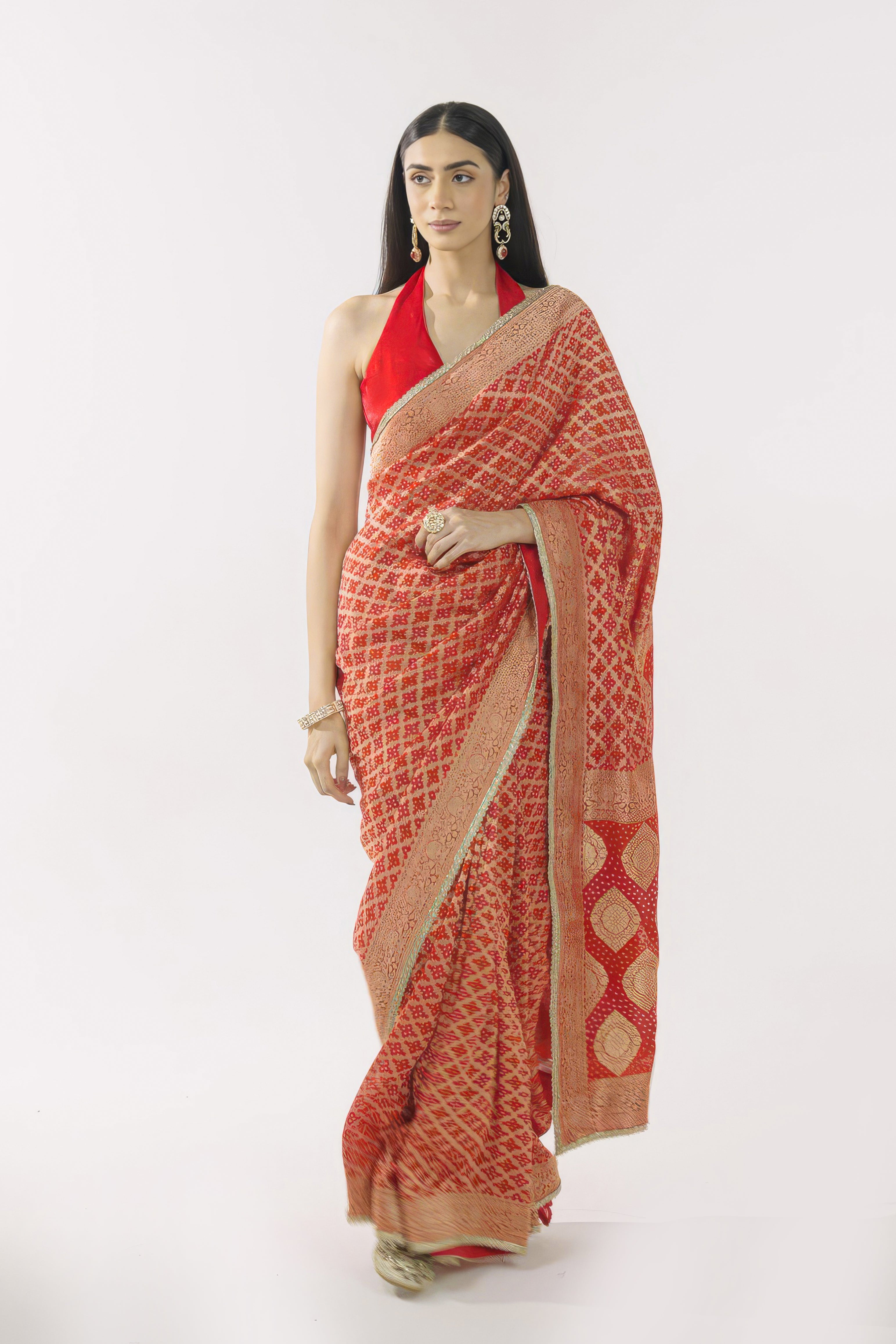 Bright Red Embellished Premium Banarasi Silk Saree