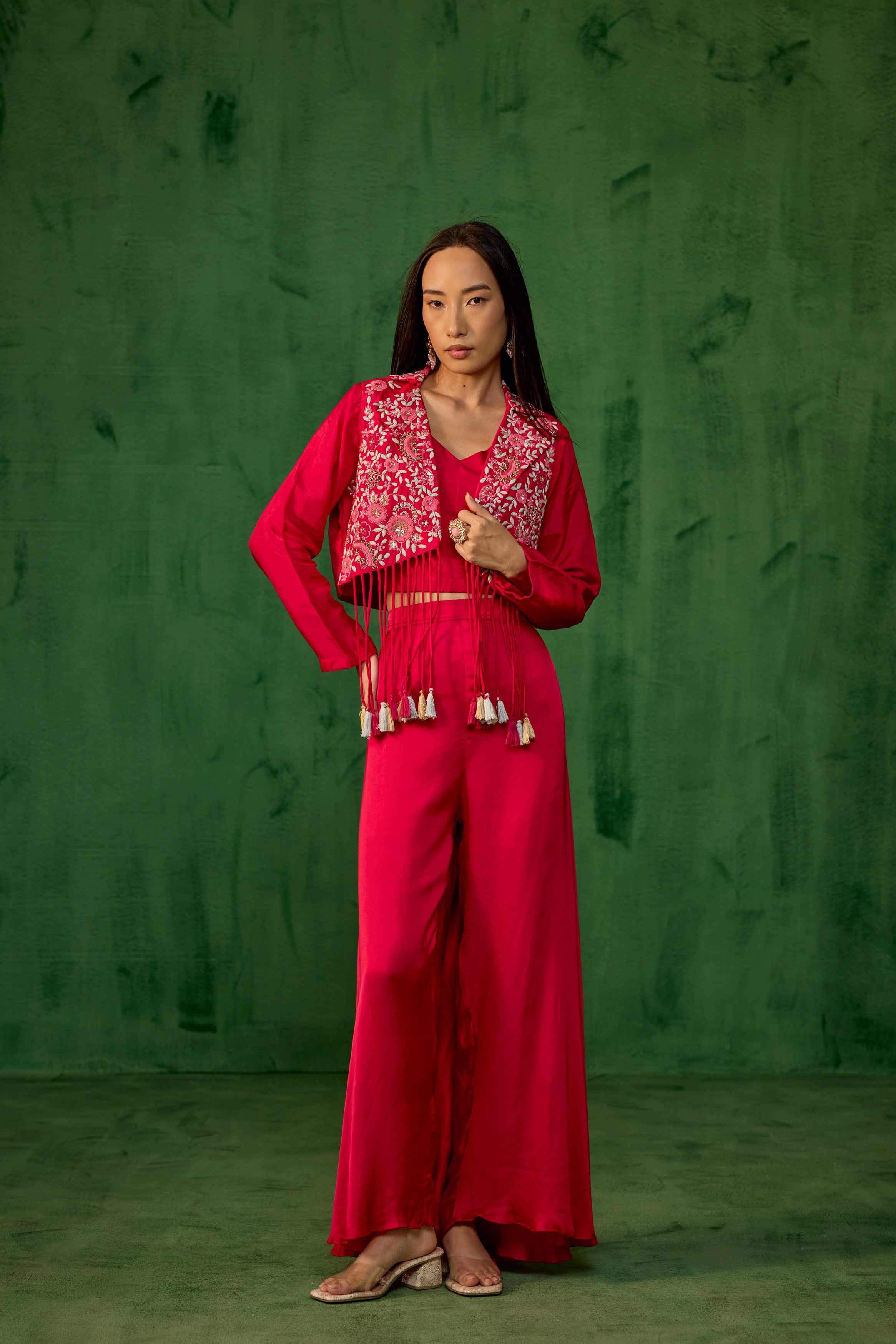 Rani Pink Embroidered Raw Silk Co-Ord Set