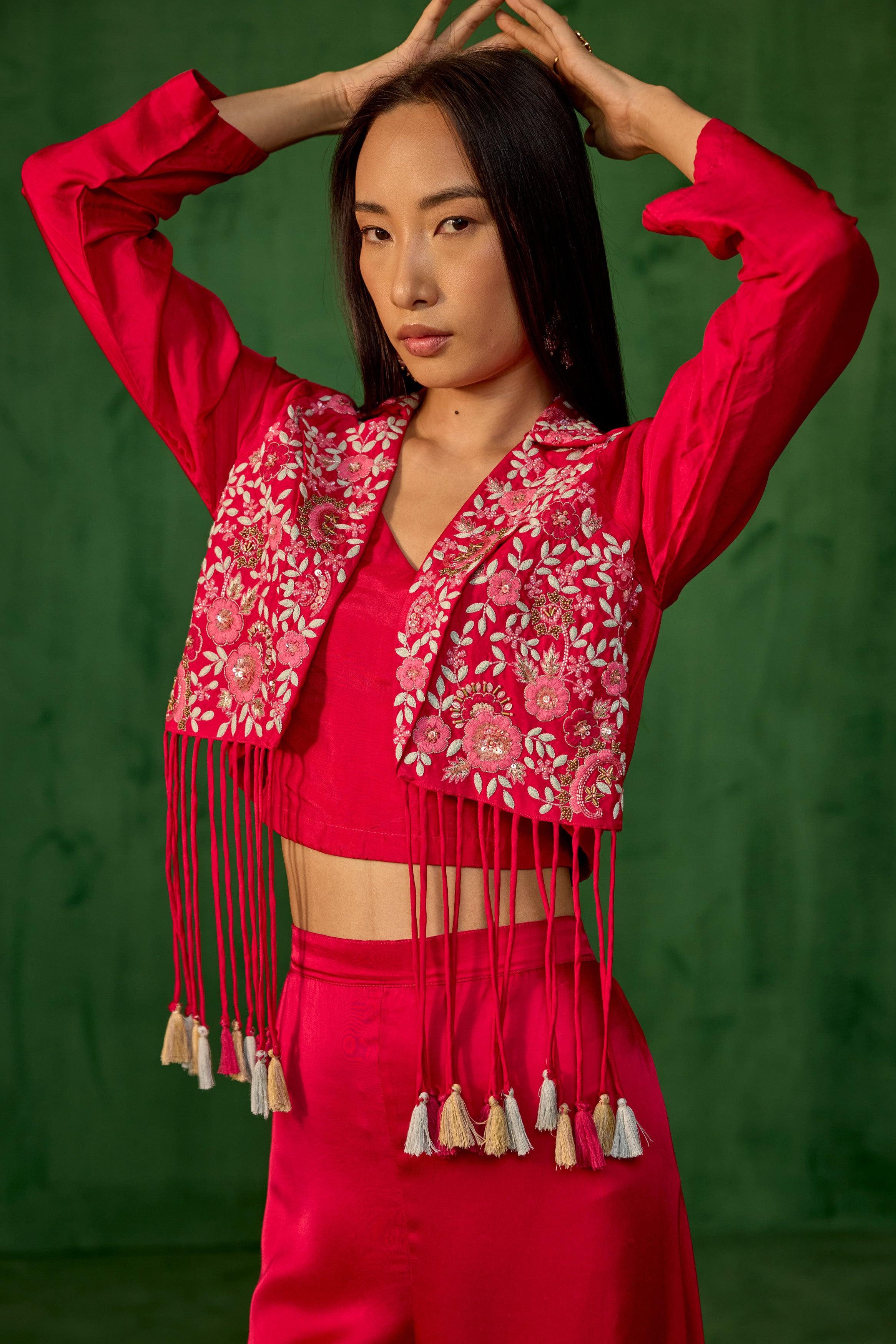 Rani Pink Embroidered Raw Silk Co-Ord Set