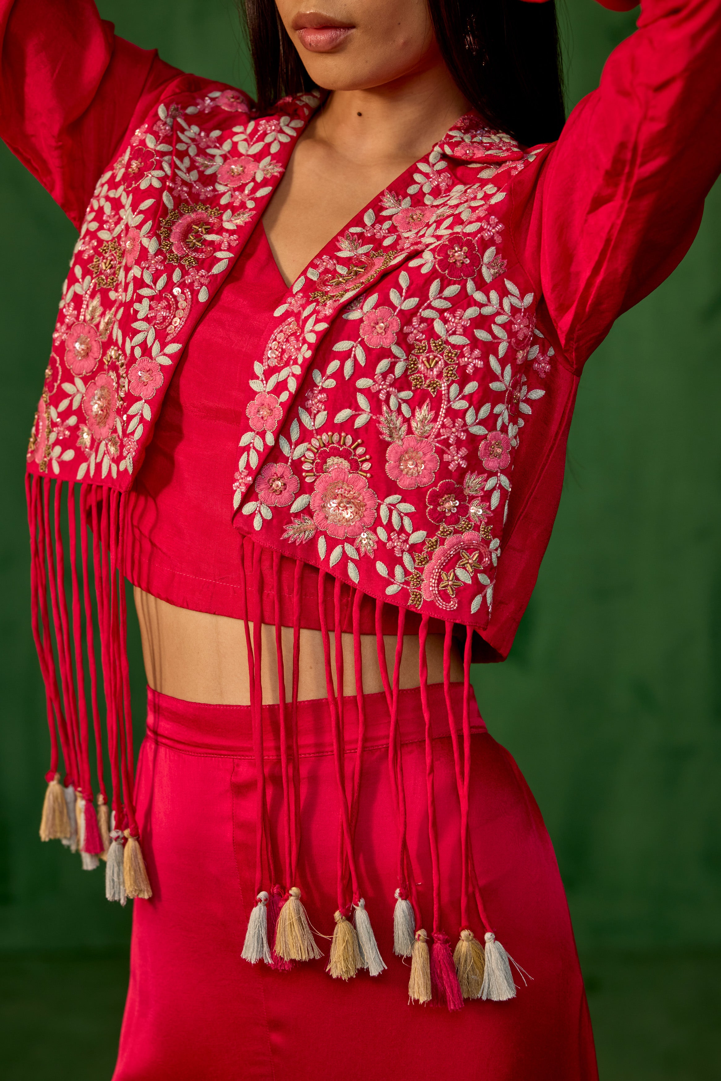 Rani Pink Embroidered Raw Silk Co-Ord Set