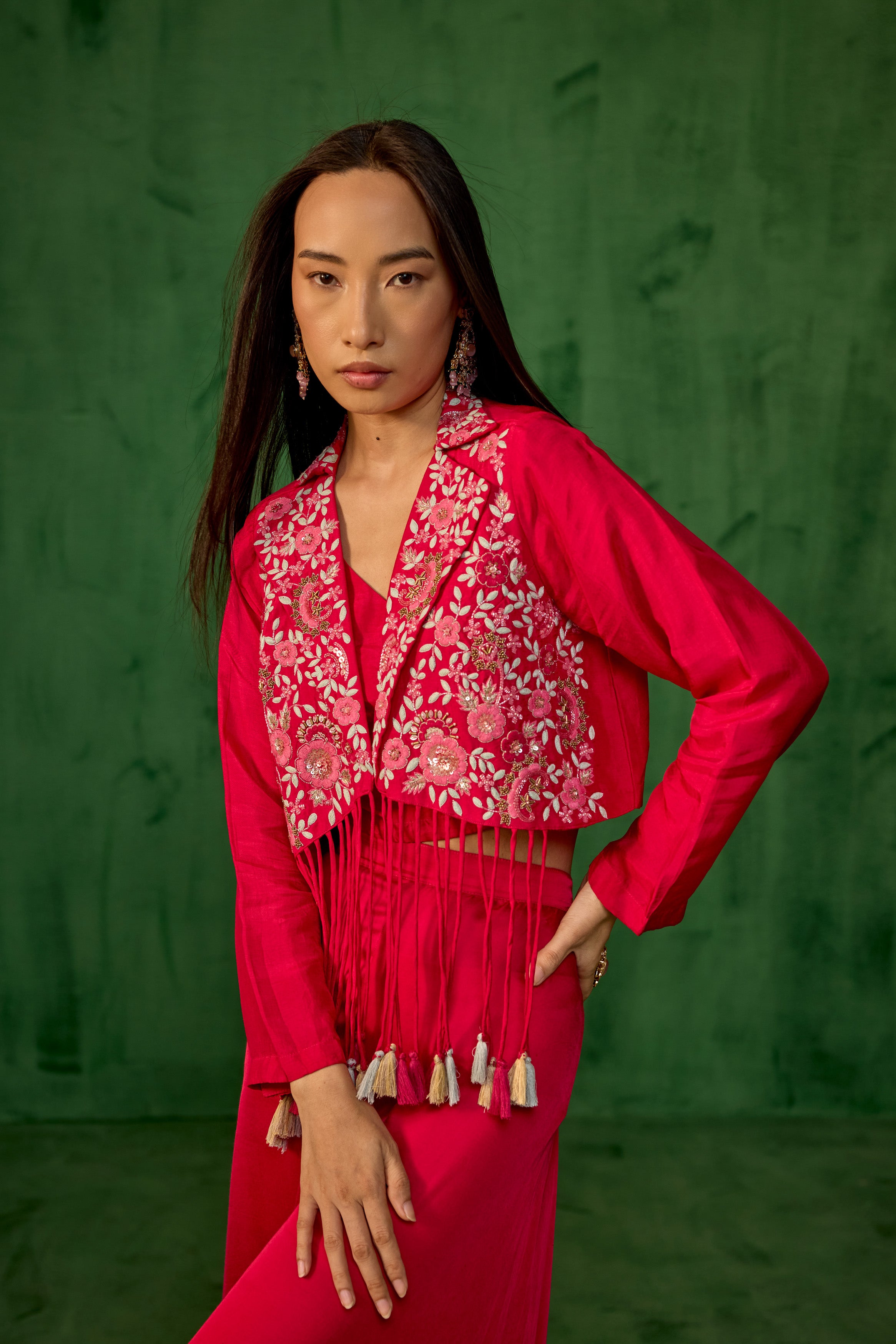 Rani Pink Embroidered Raw Silk Co-Ord Set