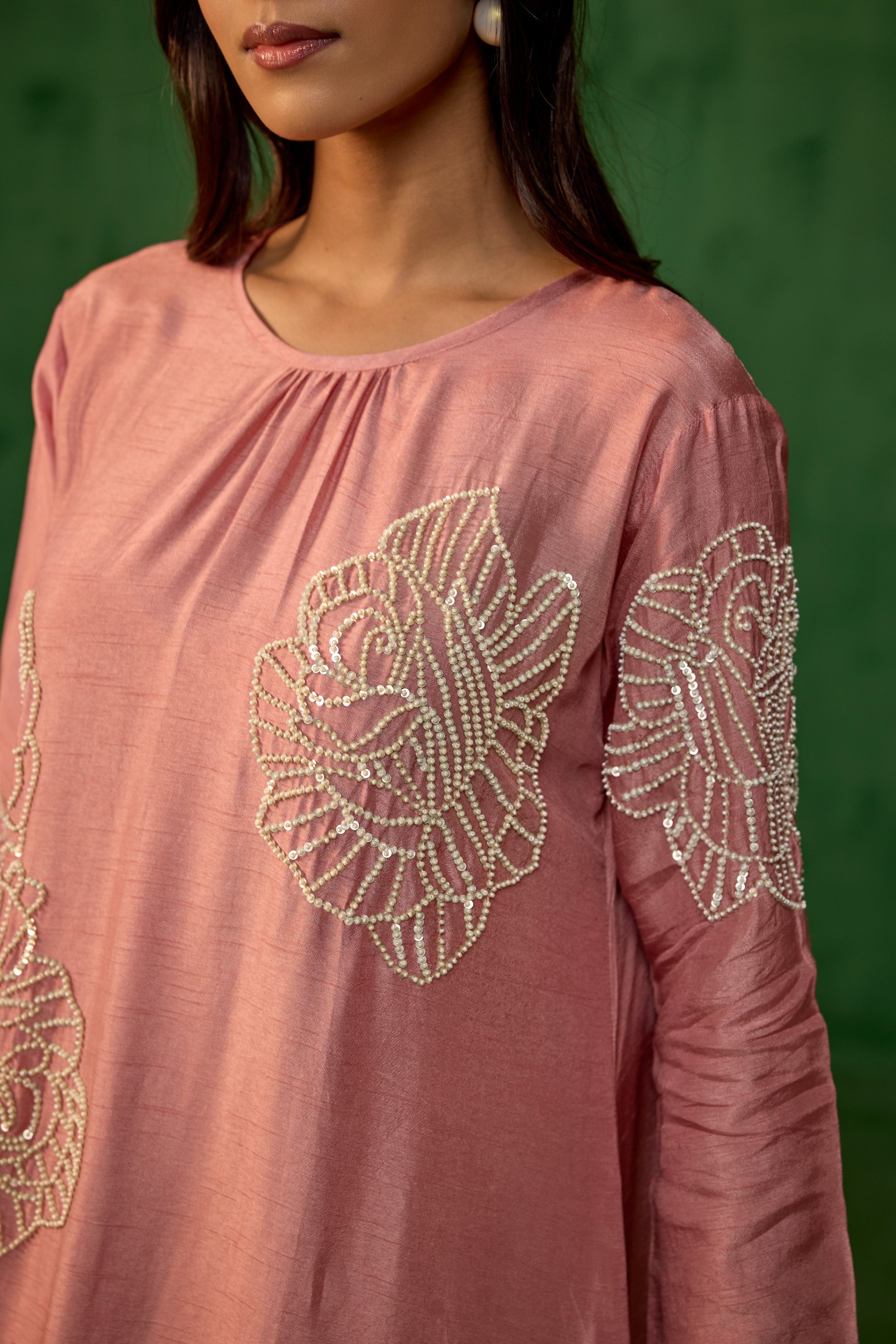 Dusty Rose Embellished Raw Silk Kurta Set
