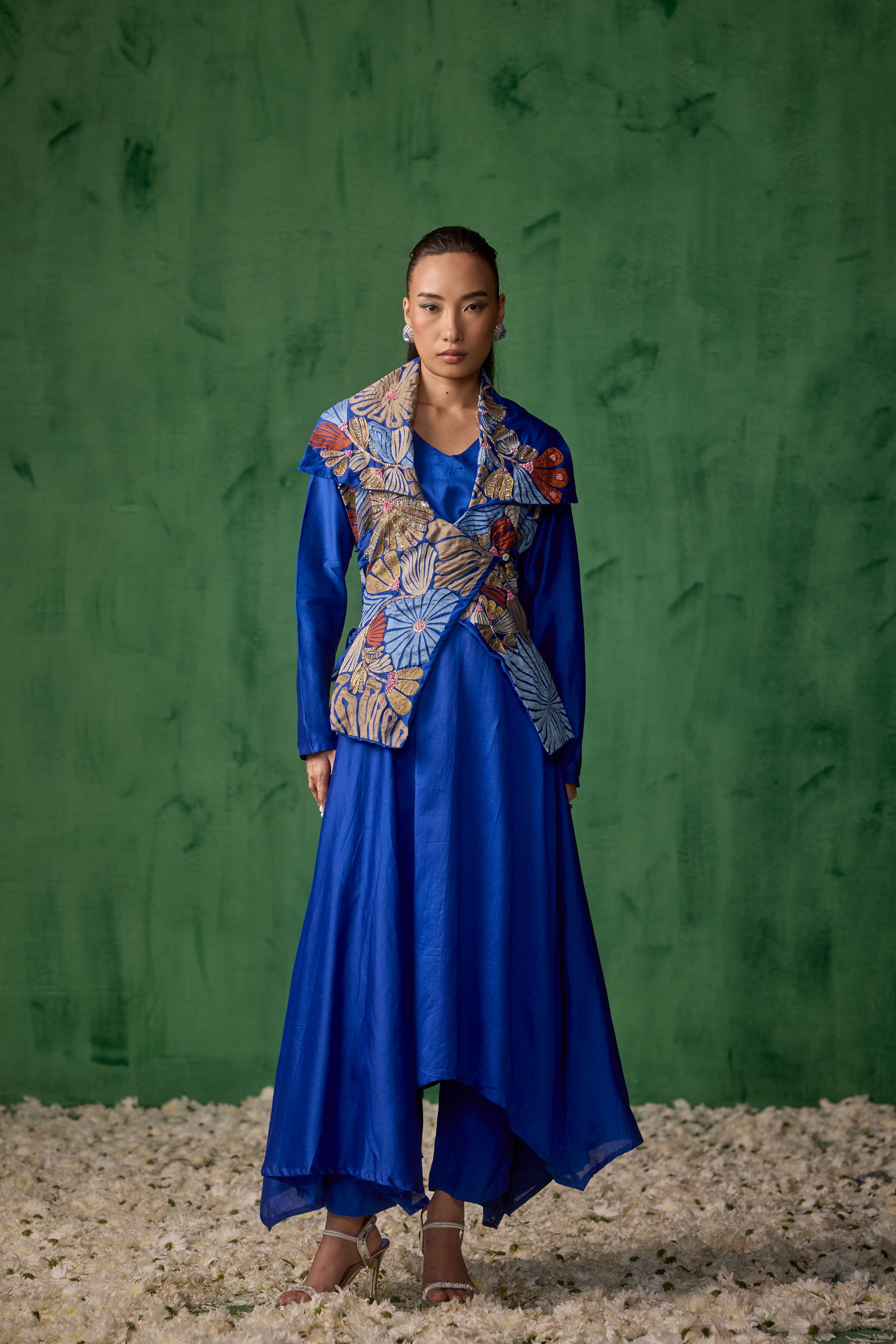 Cobalt Blue Embellished Raw Silk Tunic Set