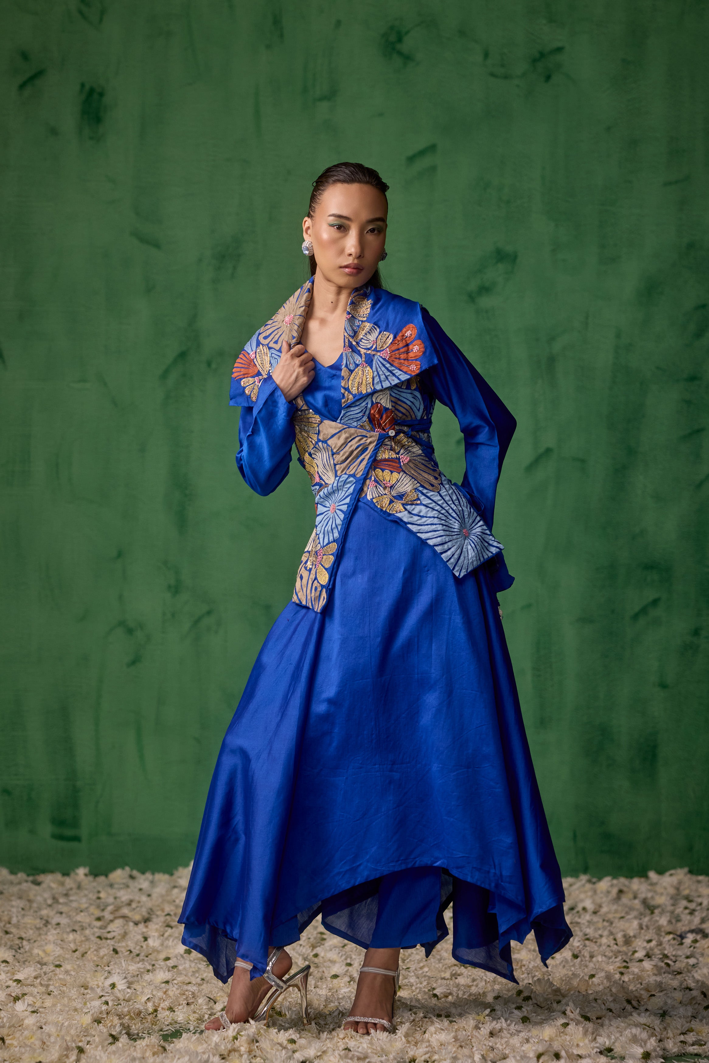 Cobalt Blue Embellished Raw Silk Tunic Set