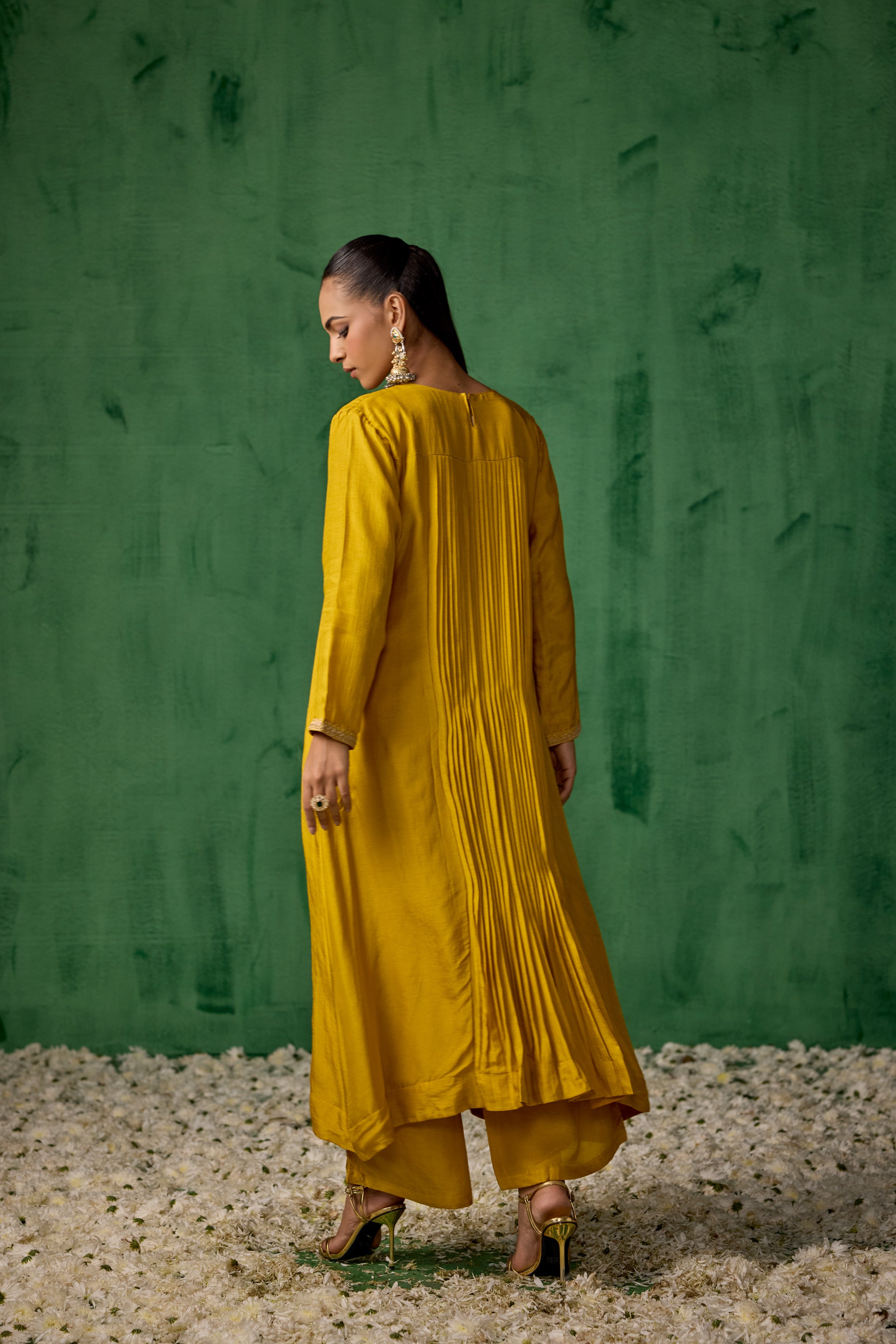 Mustard Yellow Embellished Raw Silk Palazzo Set