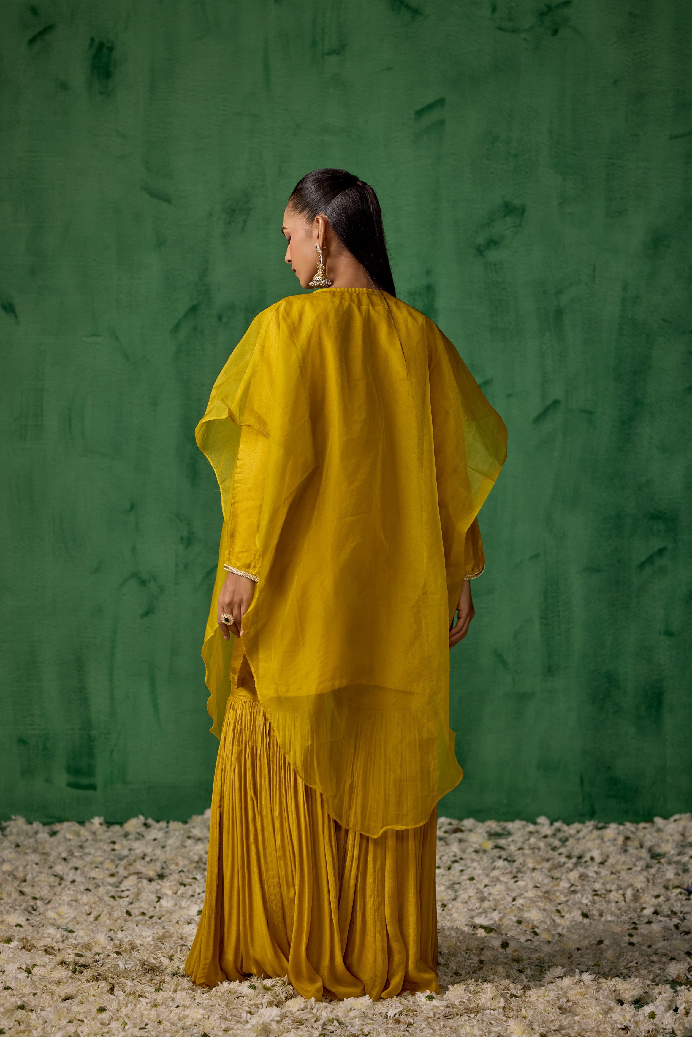 Mustard Yellow Embellished Raw Silk Sharara Set