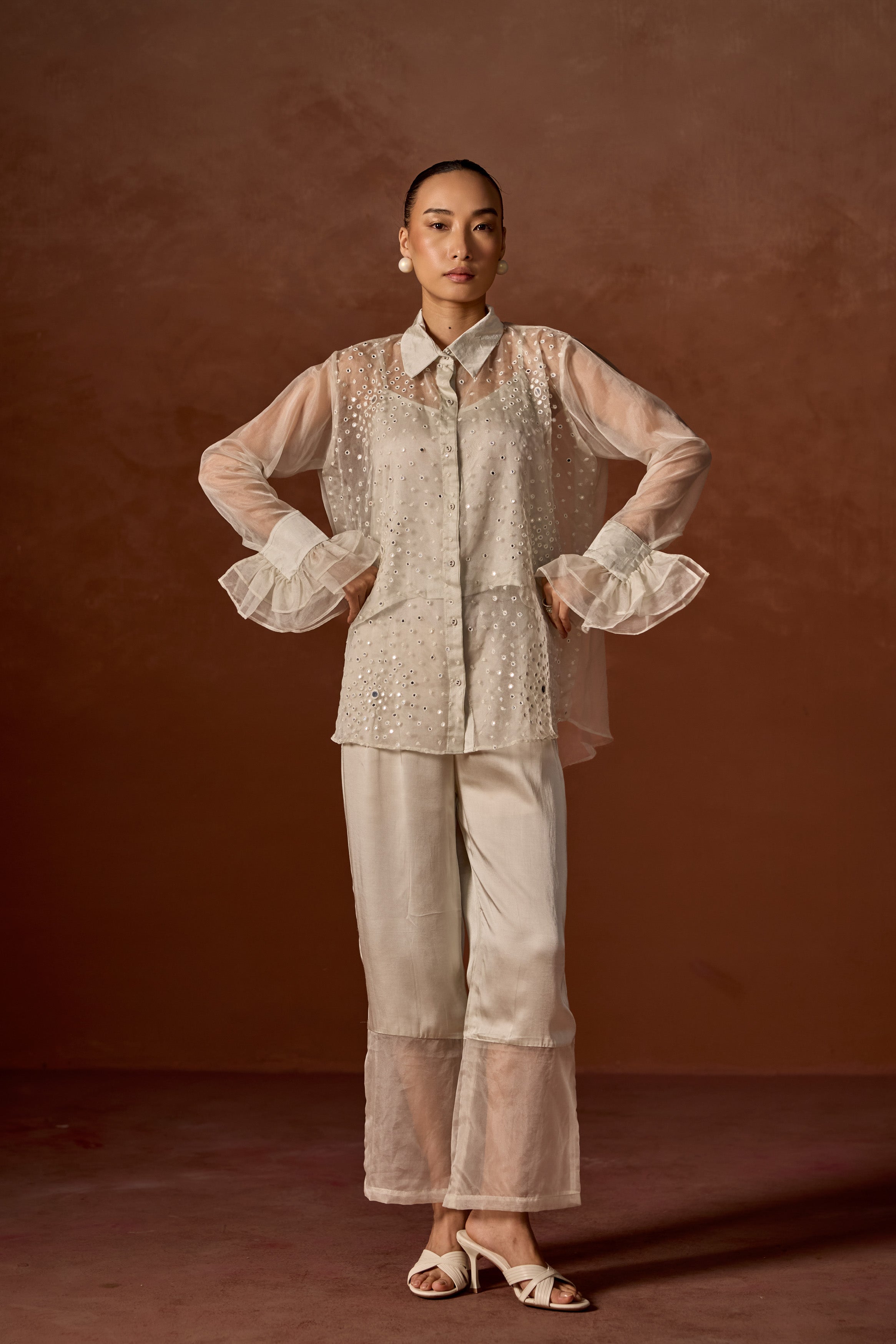 Ivory Embellished Organza Silk Co-Ord Set