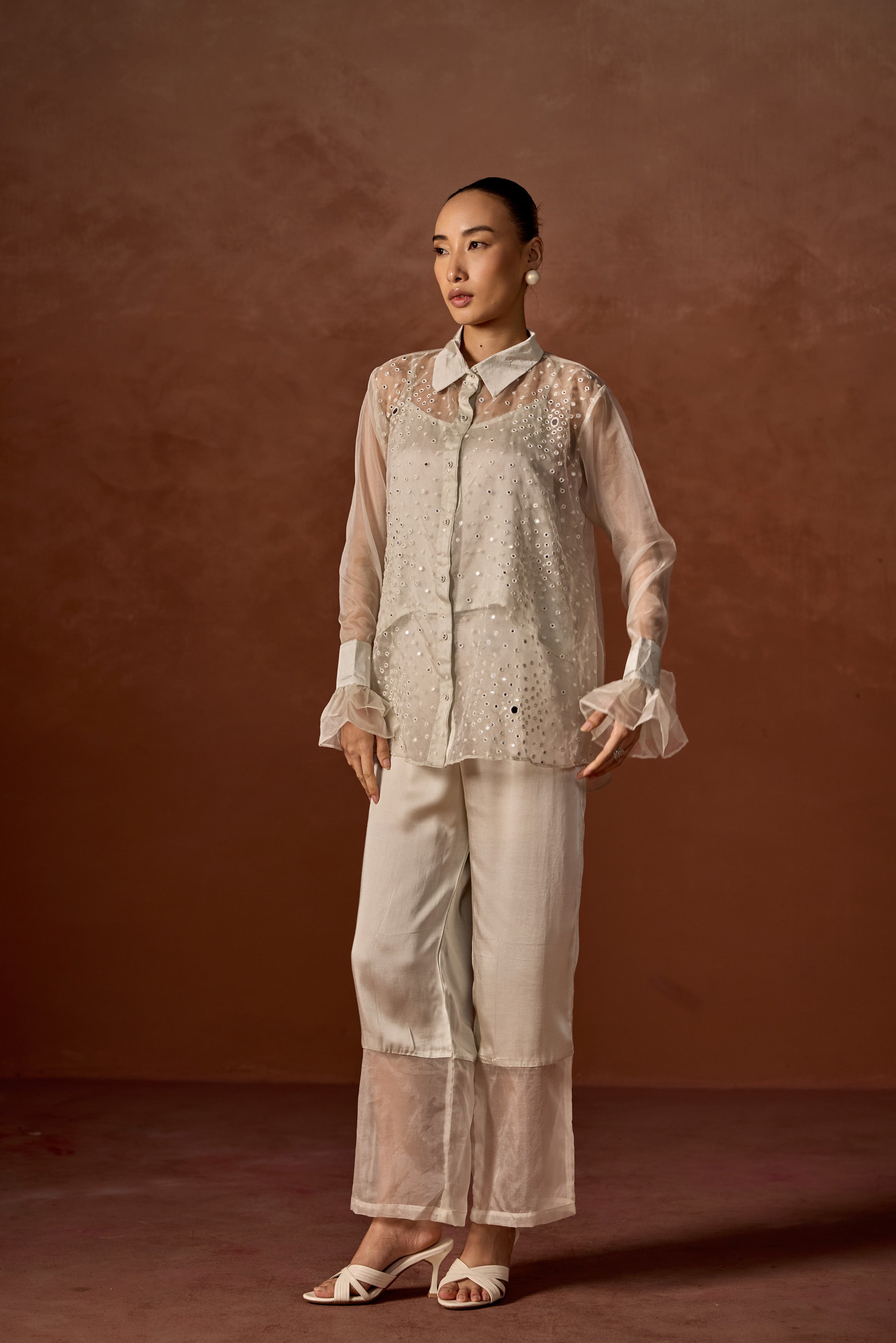 Ivory Embellished Organza Silk Co-Ord Set