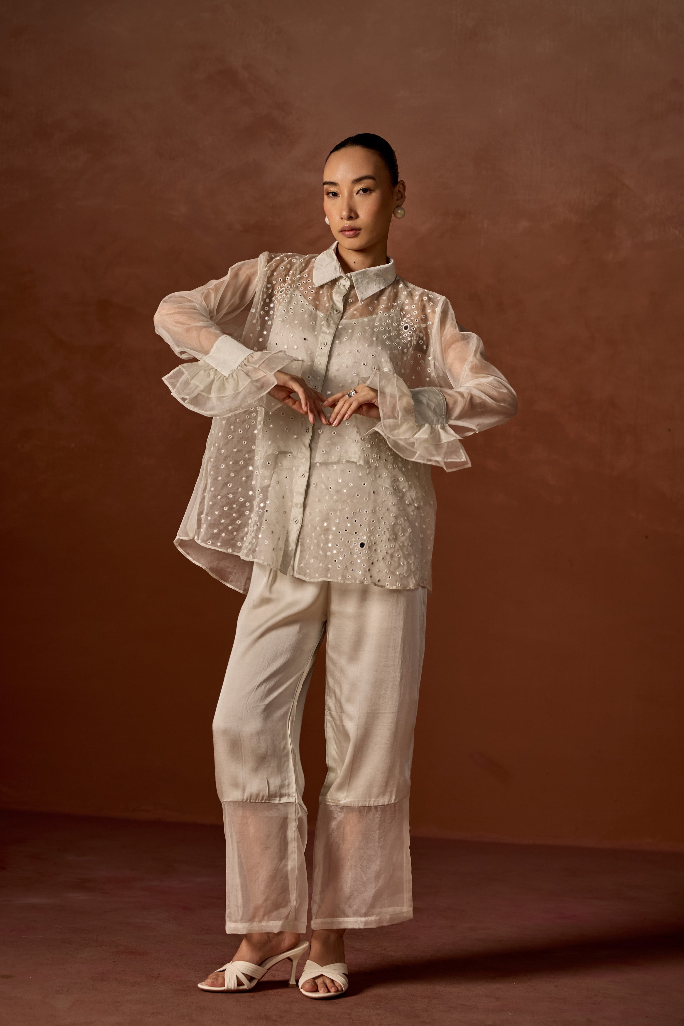 Ivory Embellished Organza Silk Co-Ord Set