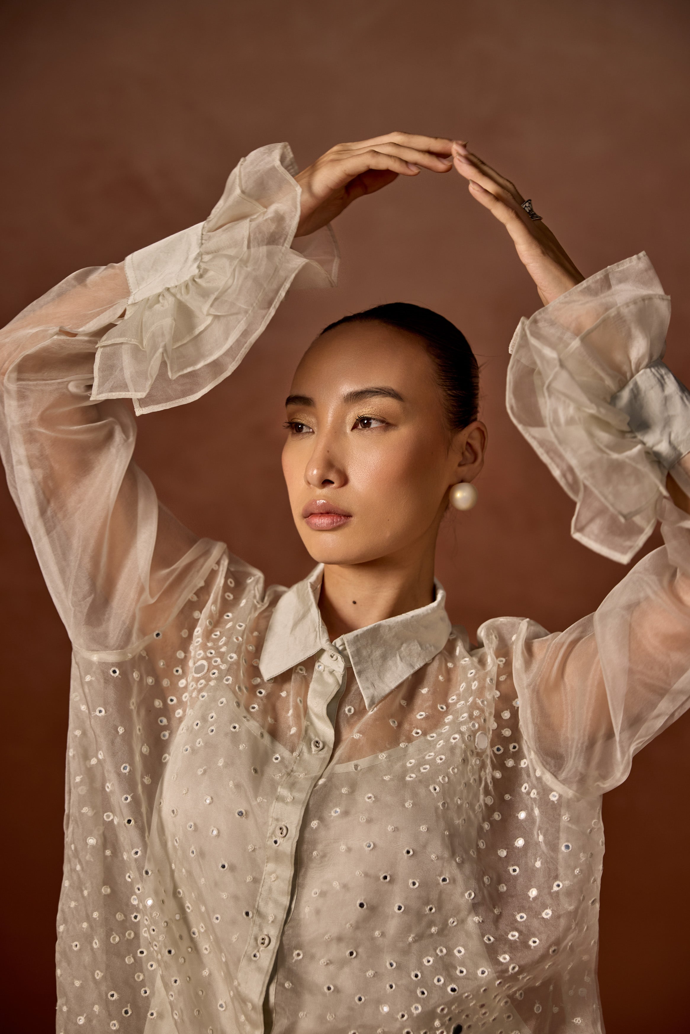 Ivory Embellished Organza Silk Co-Ord Set