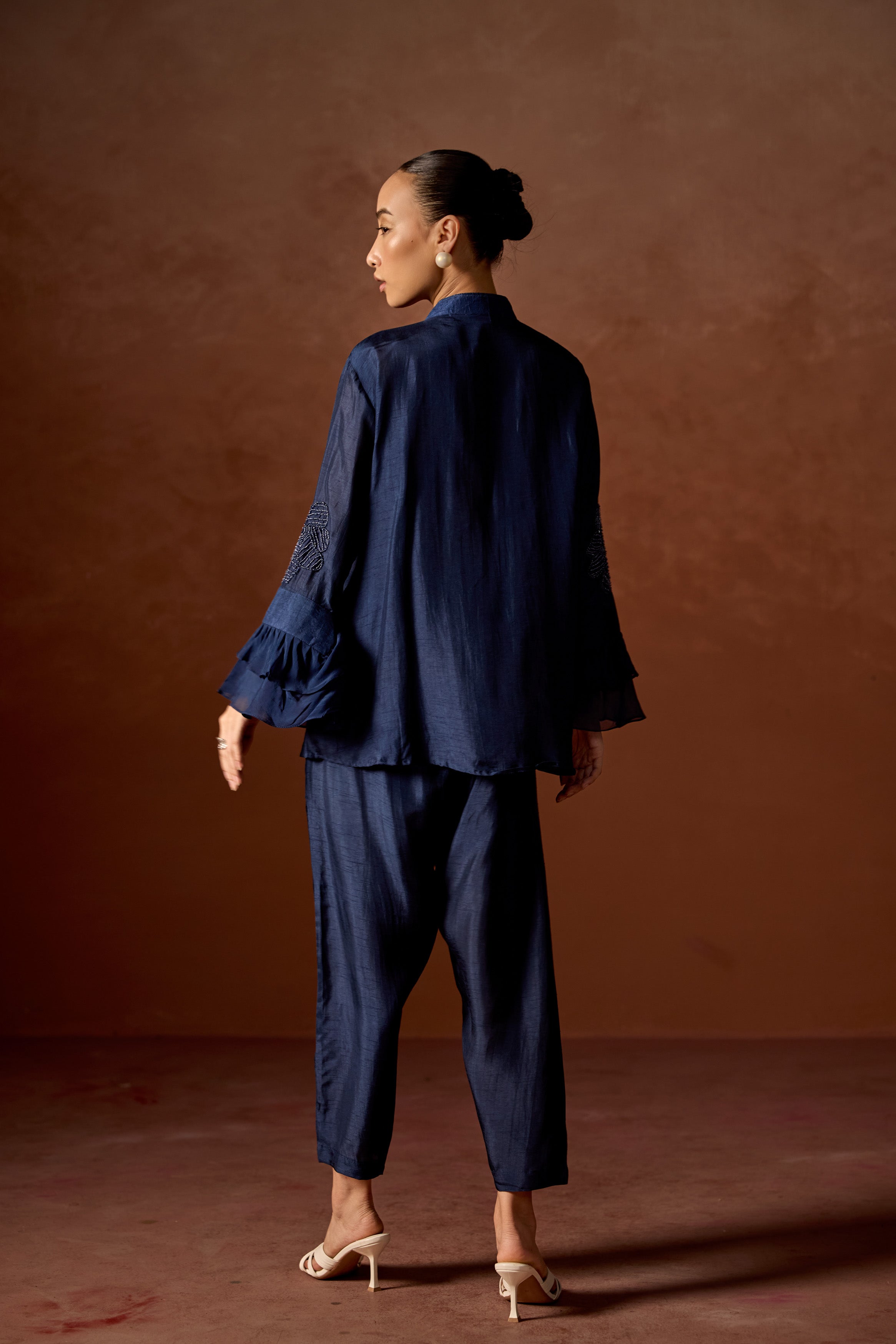Twilight Blue Embellished Raw Silk Co-ord Set