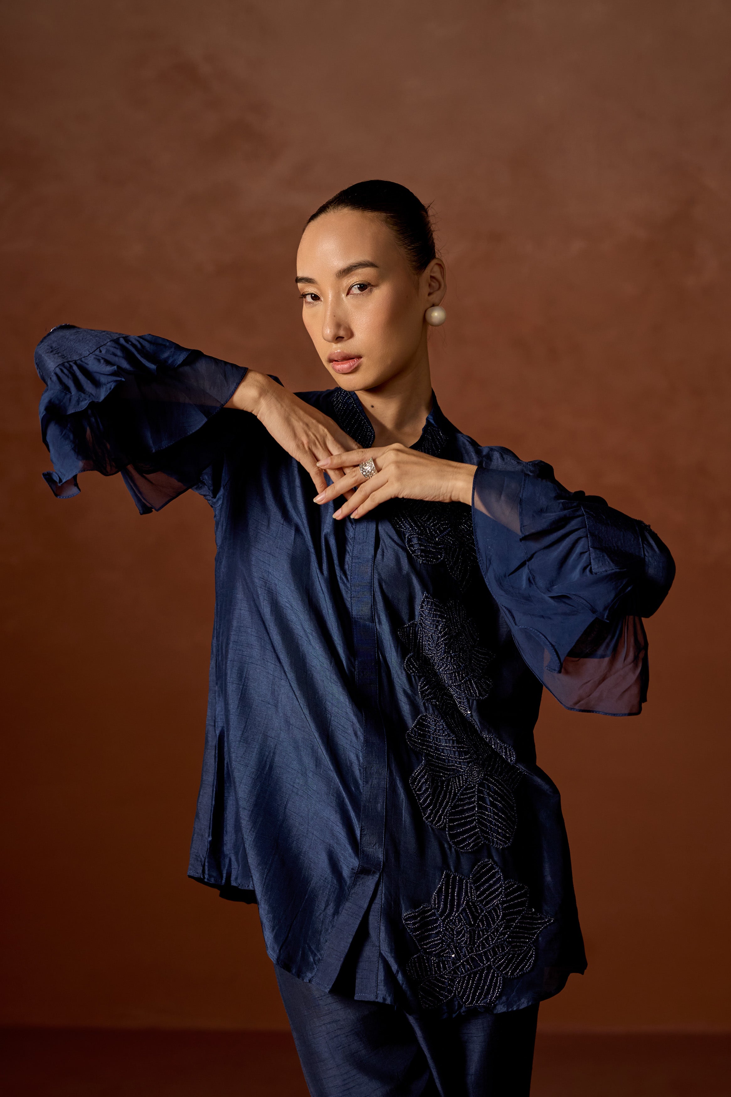 Twilight Blue Embellished Raw Silk Co-ord Set