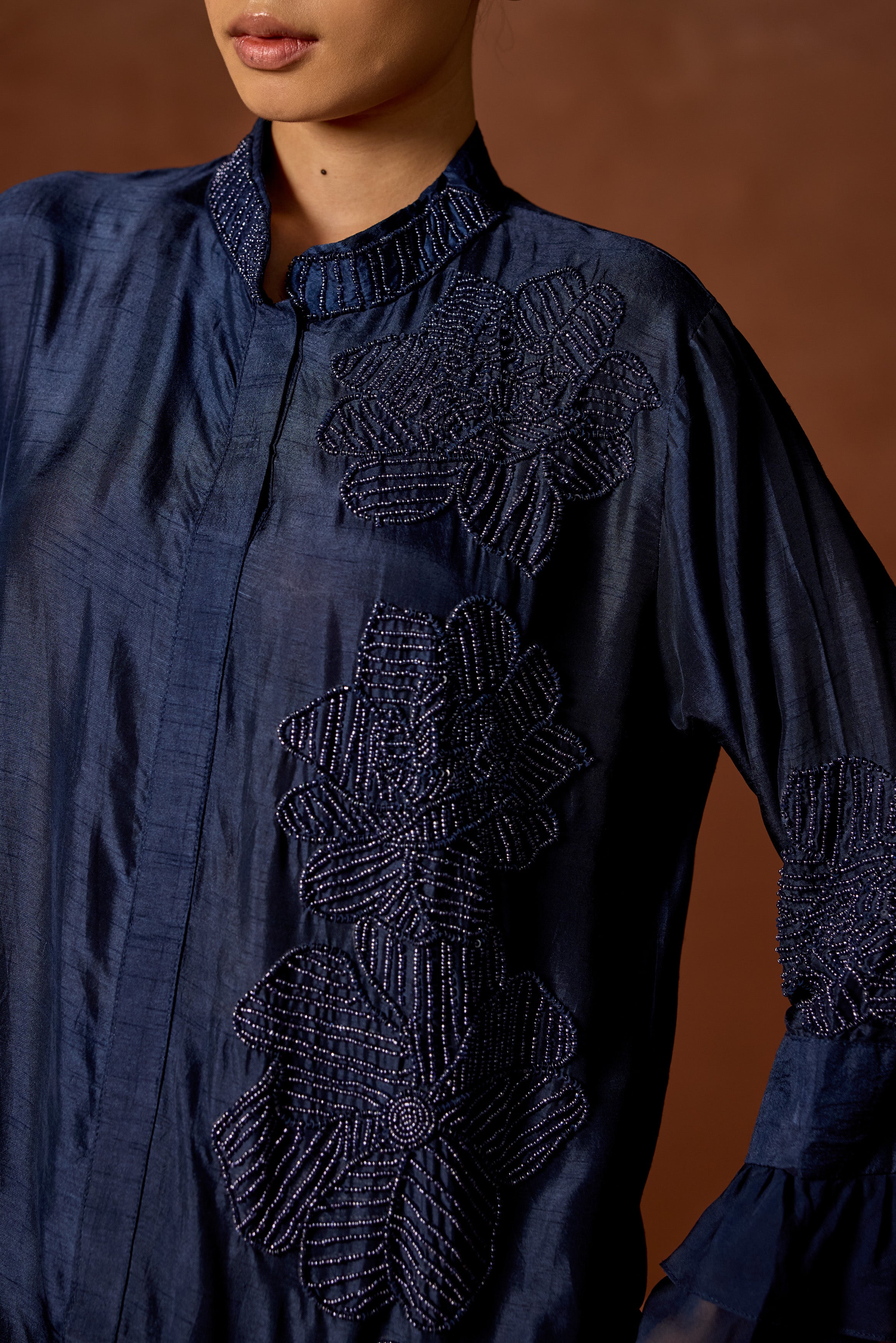 Twilight Blue Embellished Raw Silk Co-ord Set