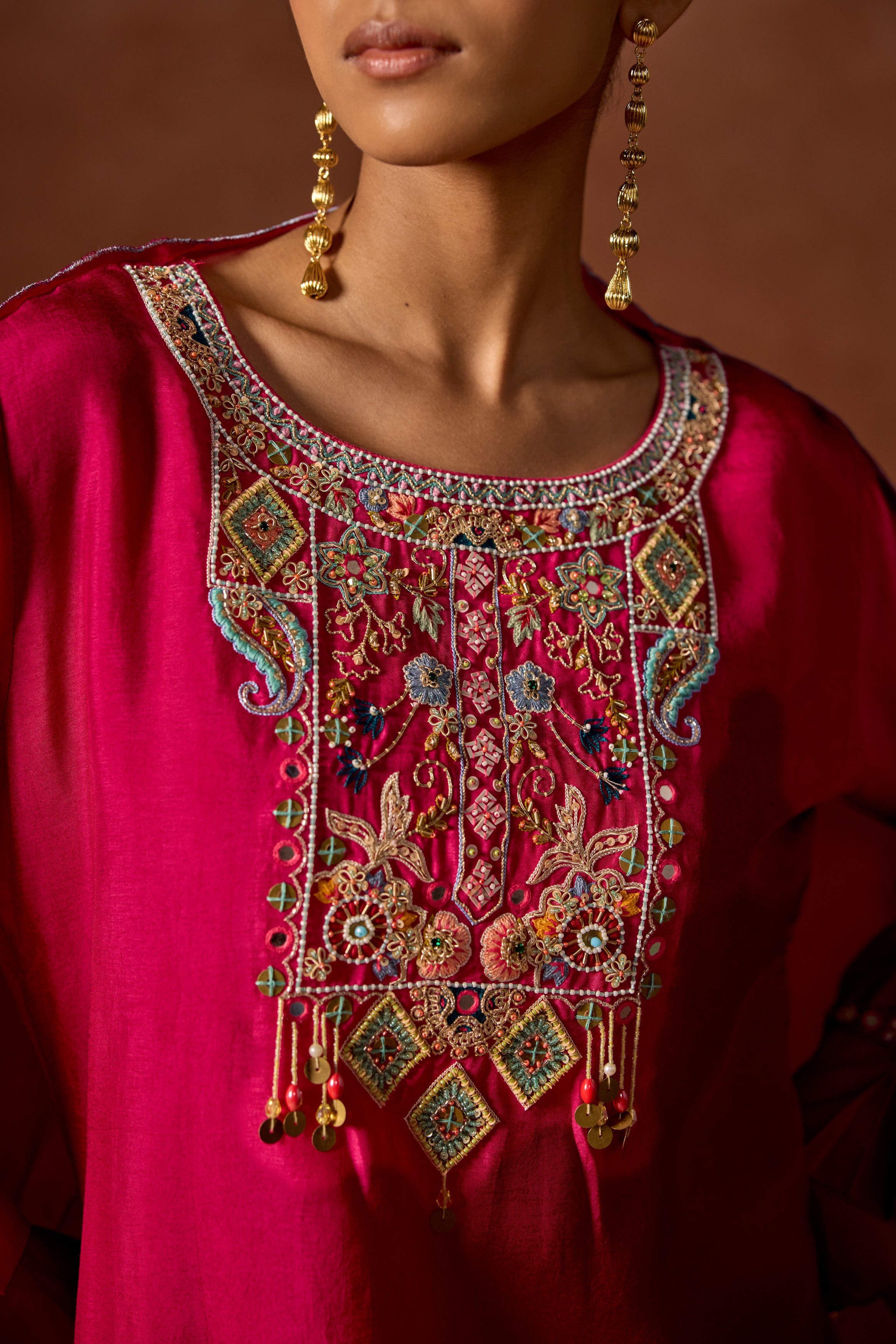 Hot Pink Embellished Chinon Silk Sharara Set
